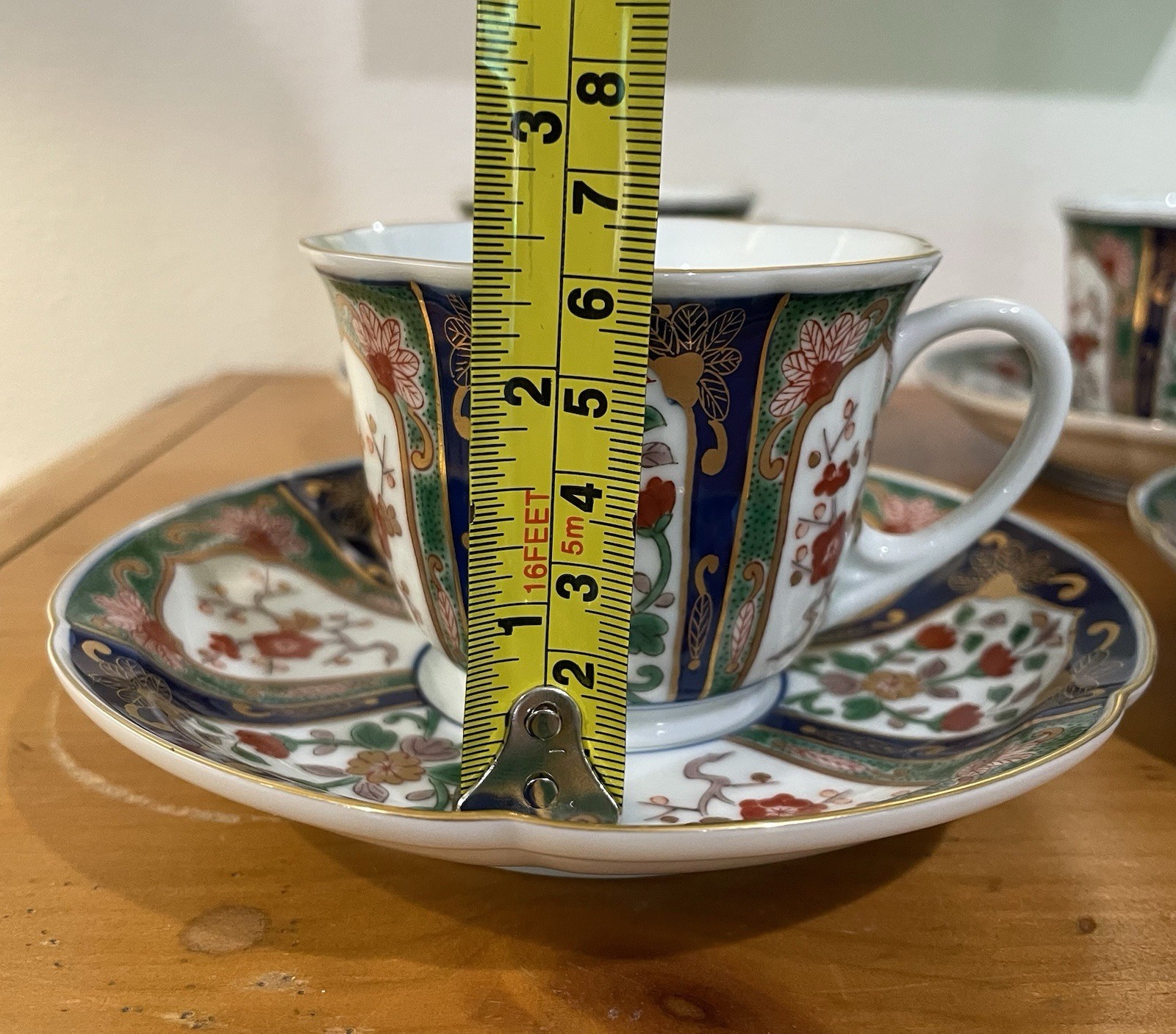 S/4 Japanese Imari Gold Scalloped Rim Cup/saucers Traditional Blue Rust