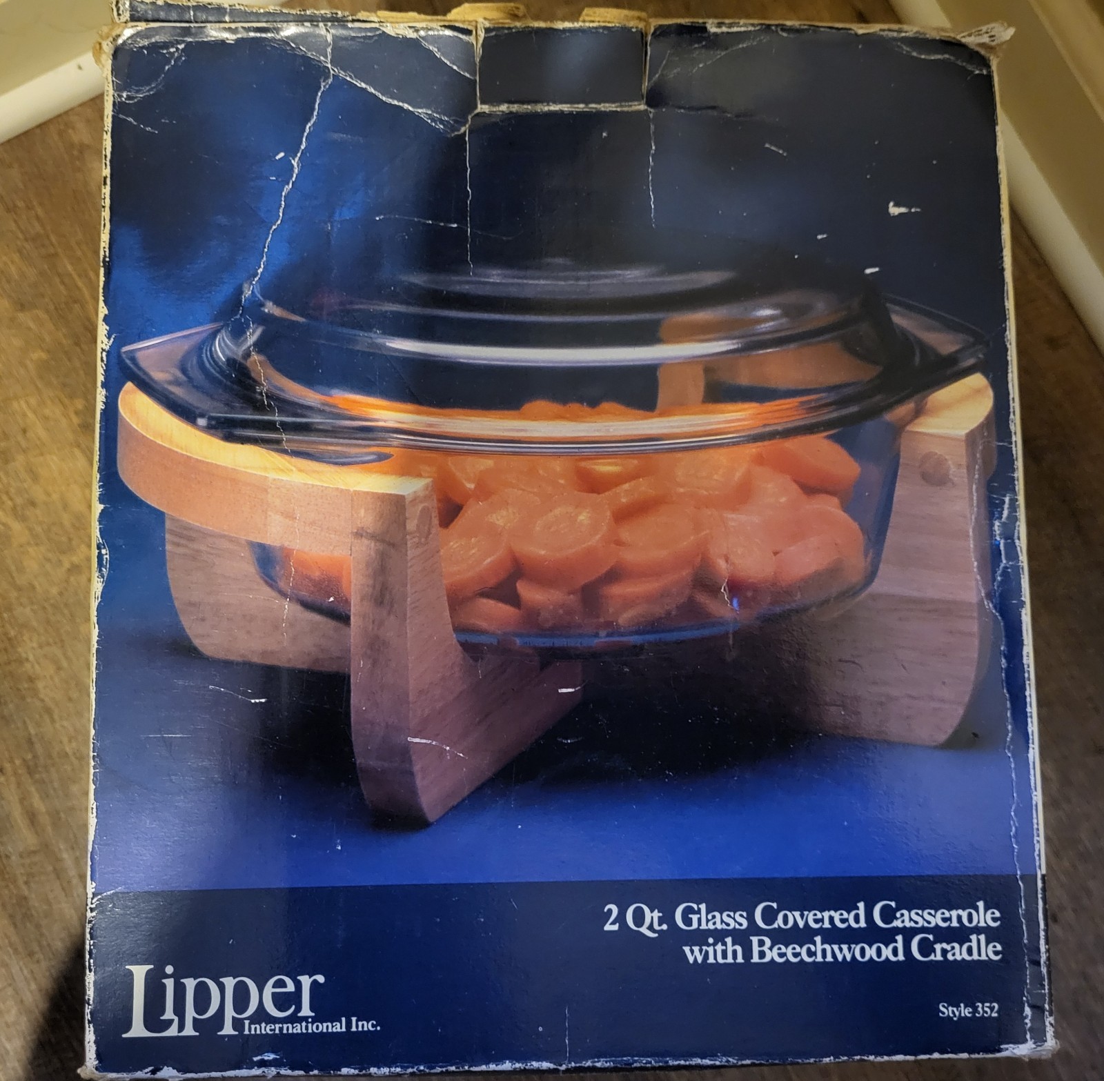Ships In 1 Day! Vintage Lipper 2-Qt Glass Lidded Casserole Dish & Beechwood Base
