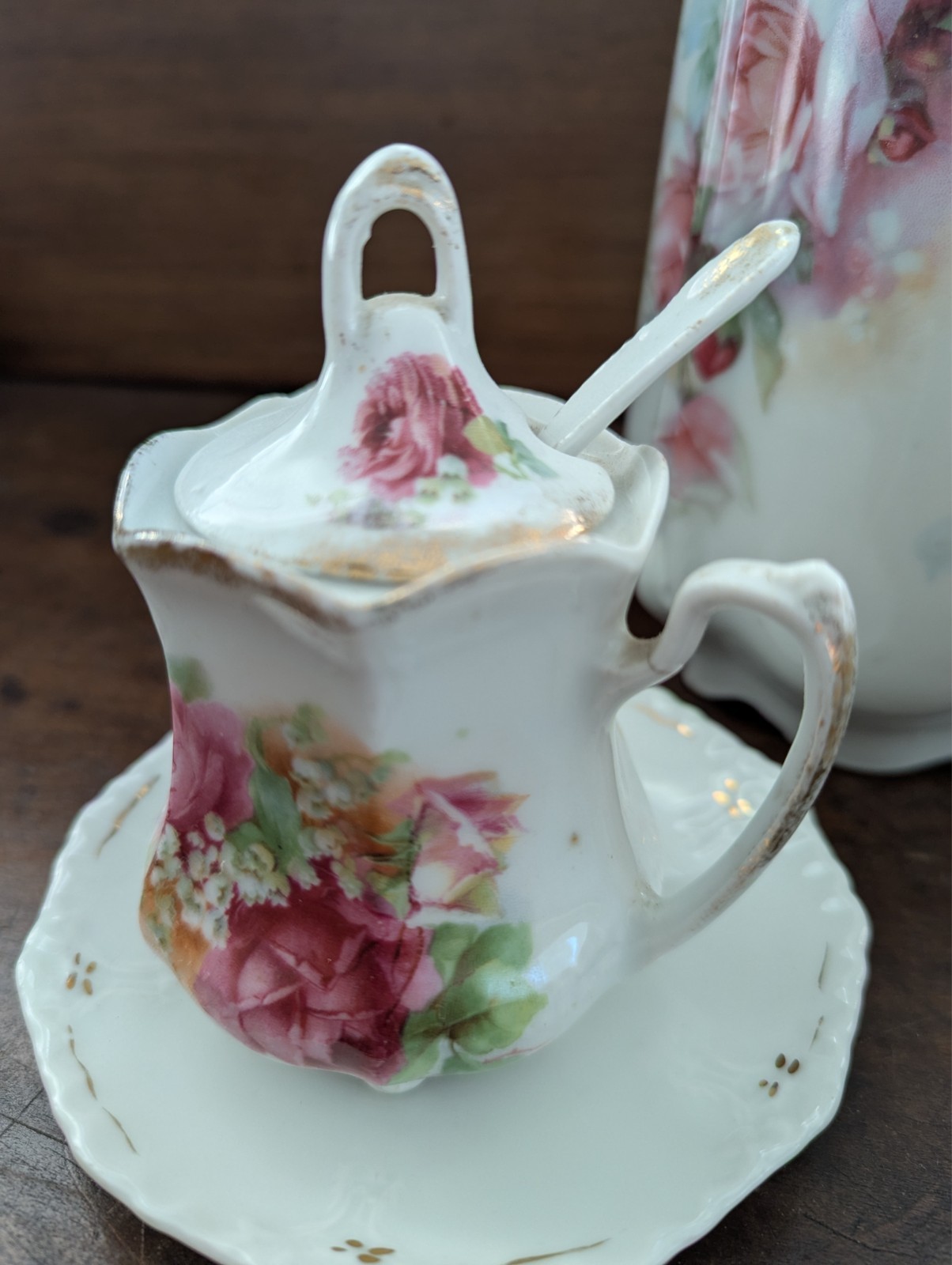 Mixed Set Vtg GERMAN BAVARIAN Porcelain Lusterware Pitcher, Creamer, & Sugar