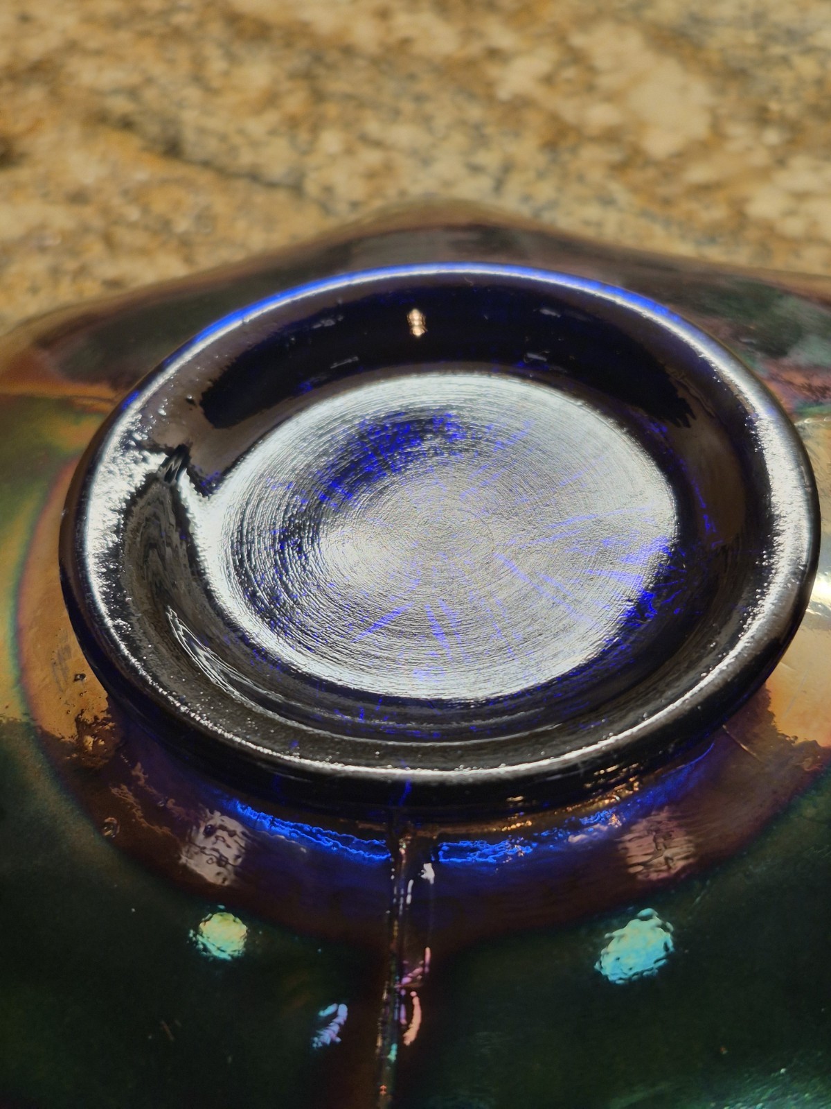 Antique Fenton Dragon/Lotus Bowl Cobalt Blue Metallic Finish 9in Across 2.5in…