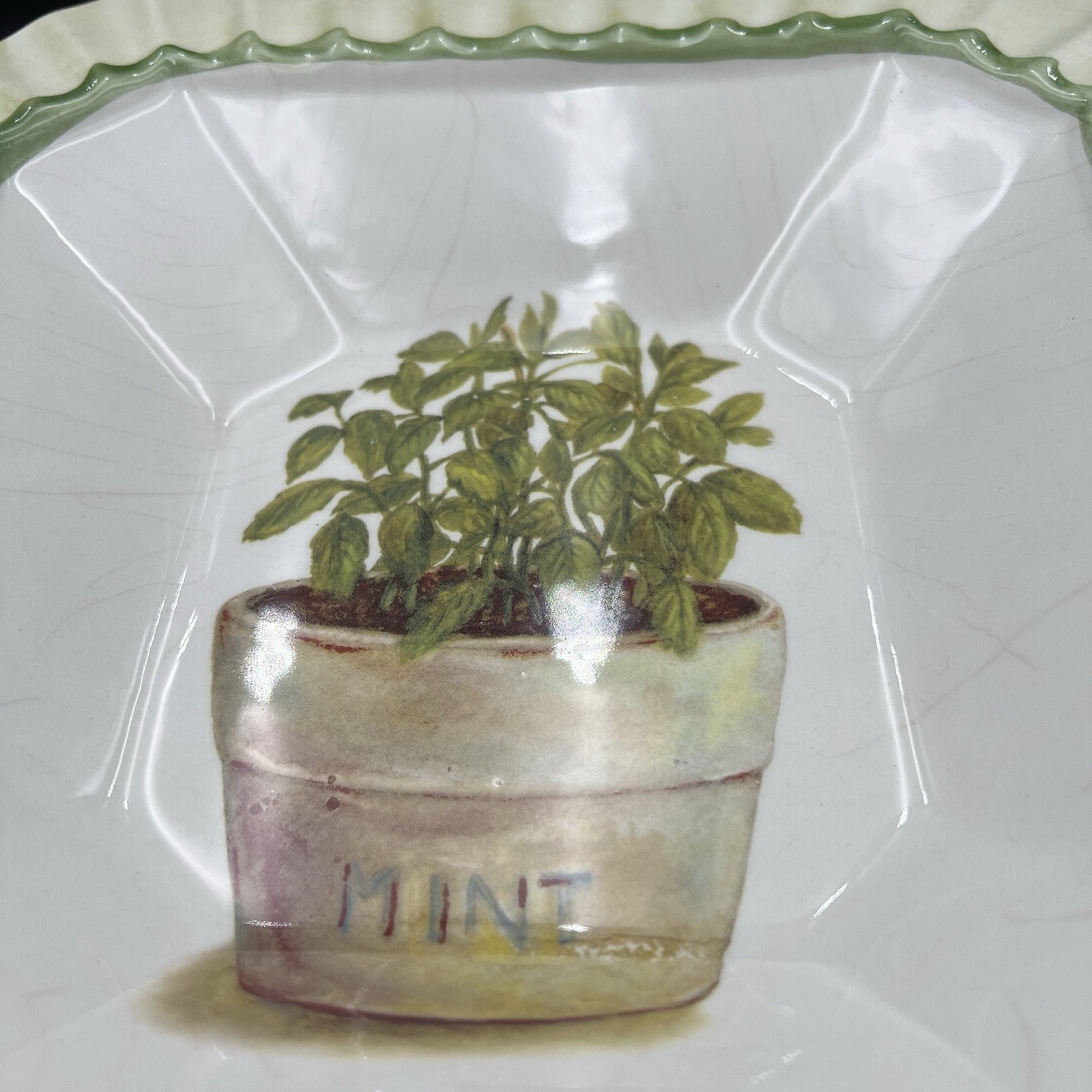 Vintage Ceramica Due Torri Mint Herb Bowl Square 9” Italy Set of 2