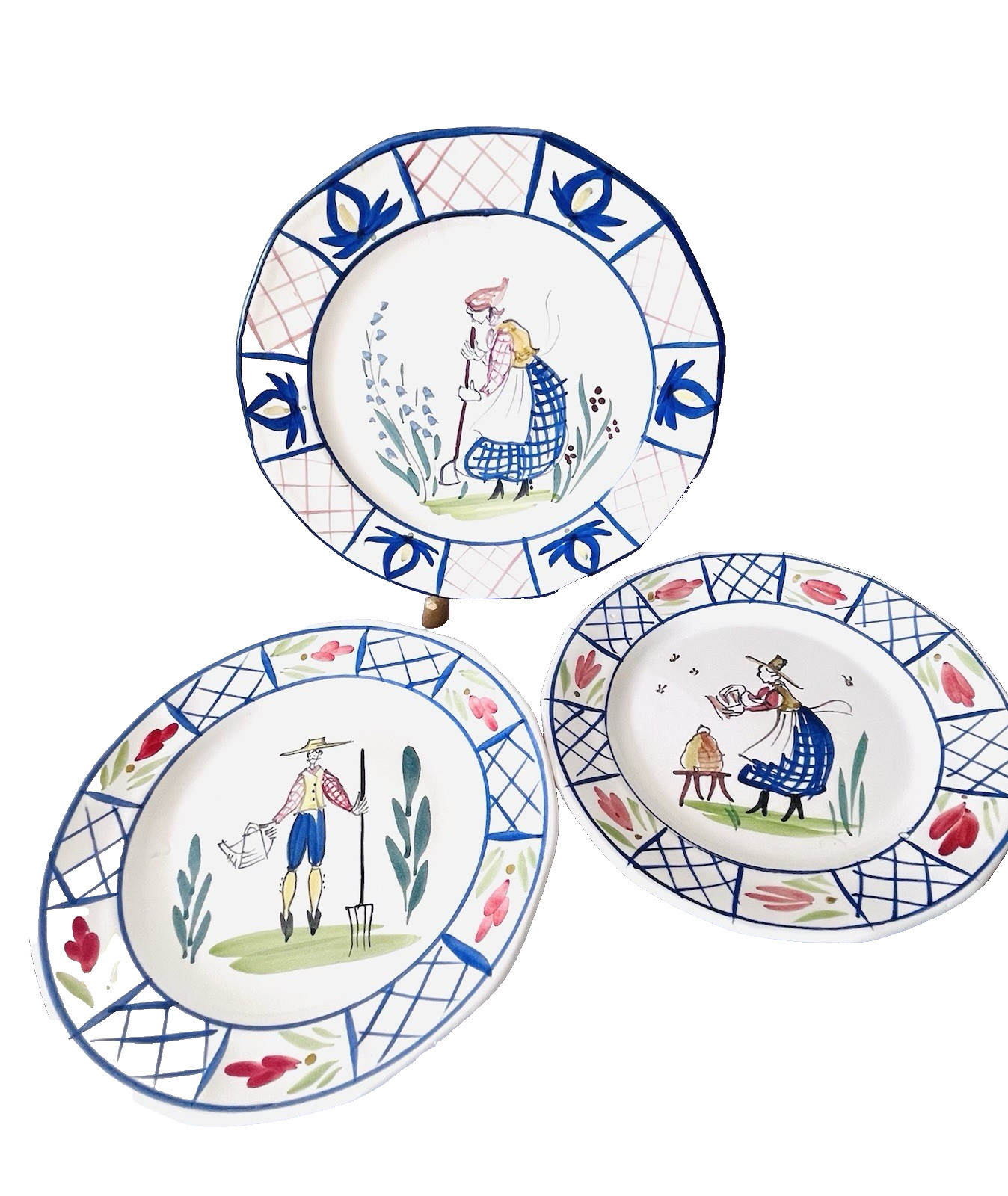 Bruce Stebner Stoneware Dinner Plates Stoneware 1996 Set of 3 Farmers Garden Bee