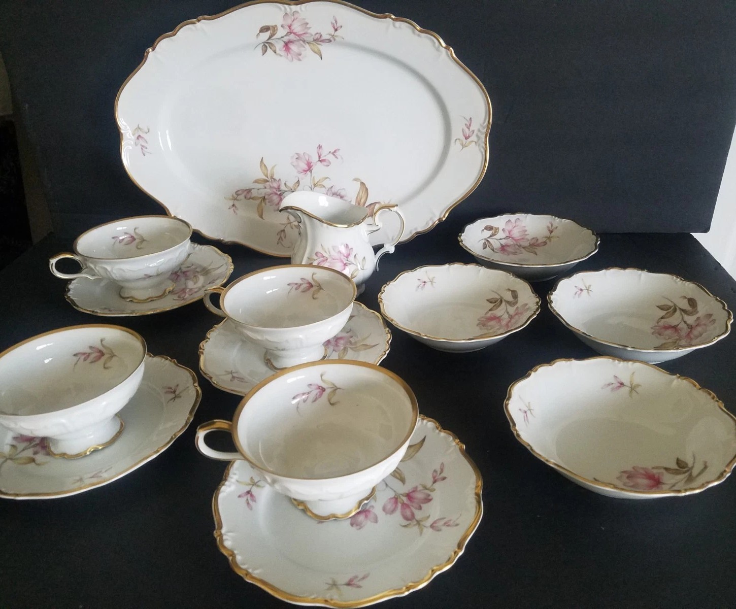 Vintage Edelstein Bavaria Maria Theresa 14 Pc Tea Service Magnolia China Set