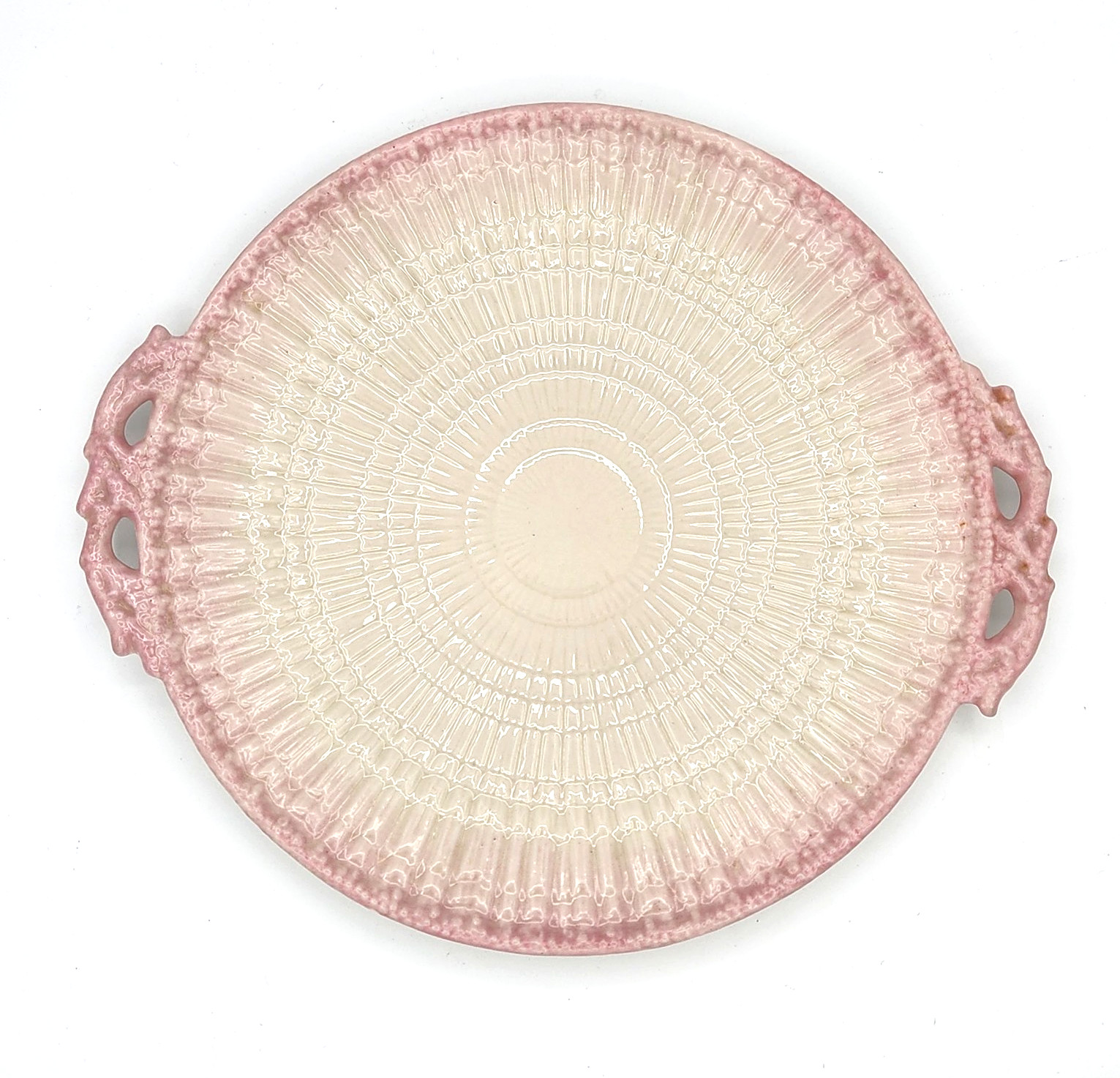 Rare Belleek Pink Limpet 10.75″ Handled Cake Platter Serving Plate3rd Black Mark