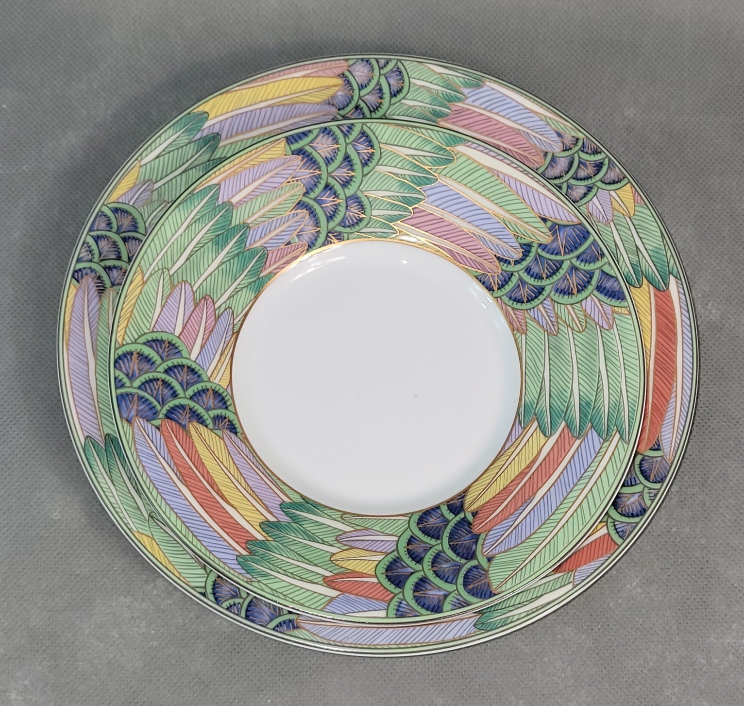 RAYNAUD LIMOGES Porcelain CARVEN Peacock Feathers 3 PIECE SETTING France
