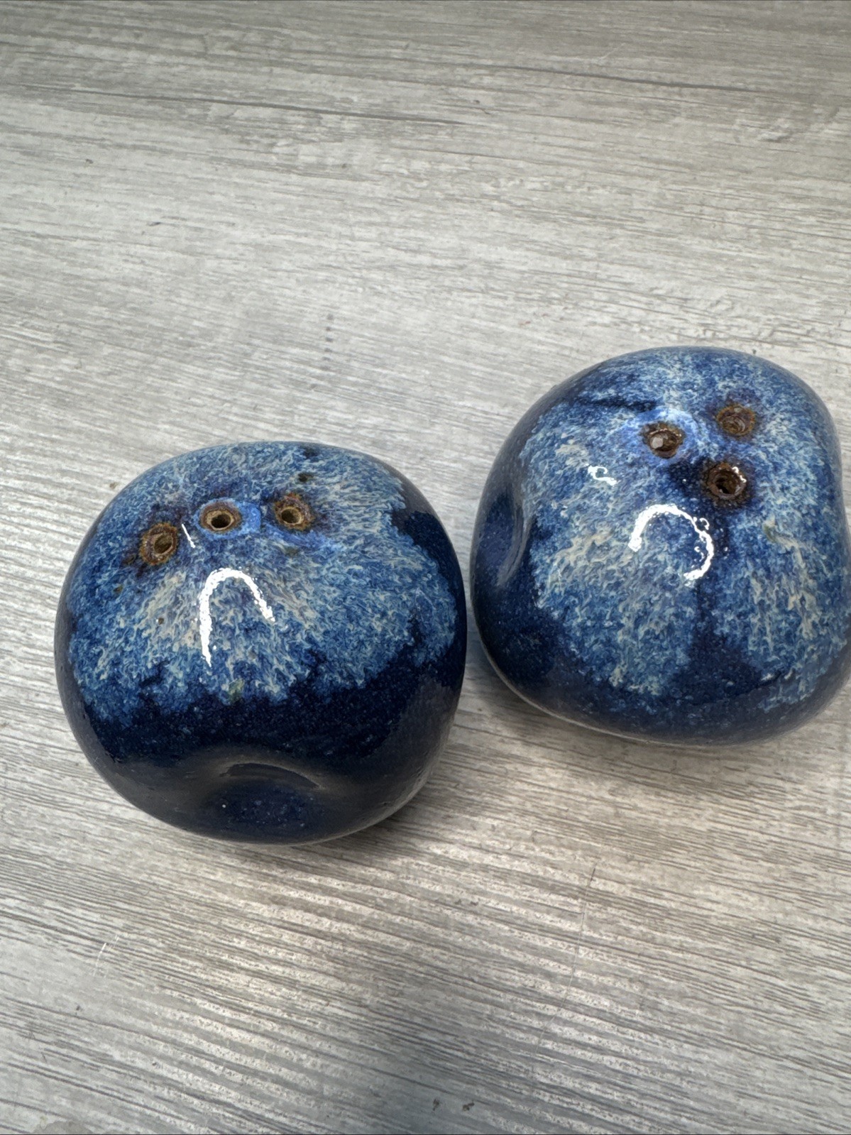Studio Art Stoneware Pottery Salt & Pepper Shakers Asymmetrical With Dimples
