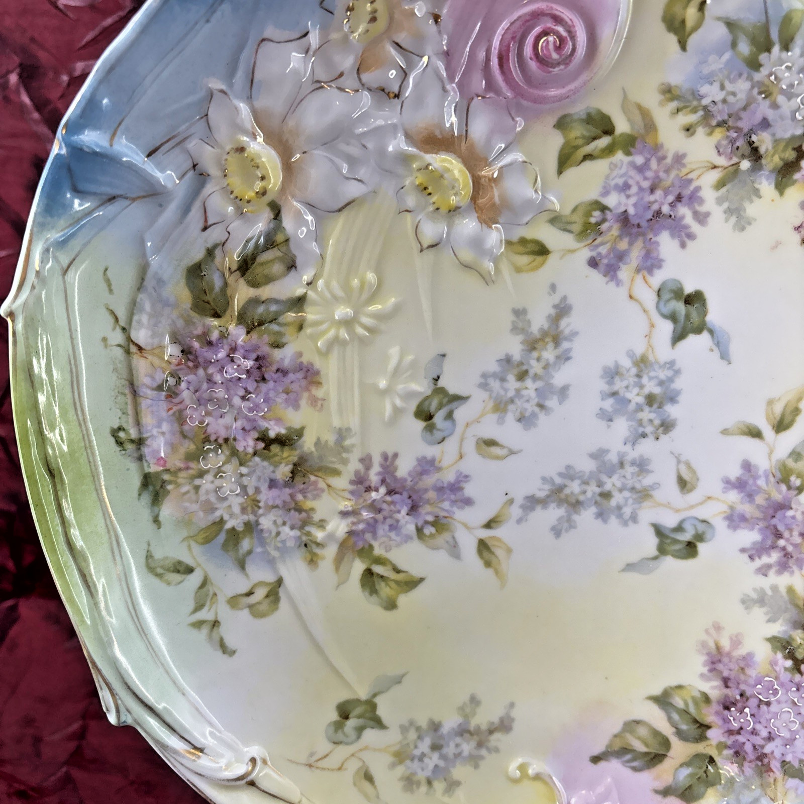 RS Prussia Harvest Mold Porcelain Plate Intricate Cut Outs Swirls Hand Painted