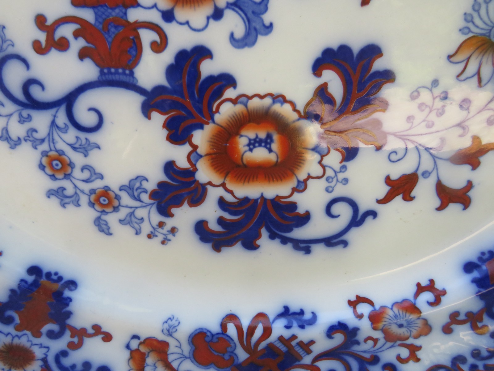 LARGE ANTIQUE ROYAL DOULTON NANKIN POLYCHROME FLOW BLUE SERVING PLATTER