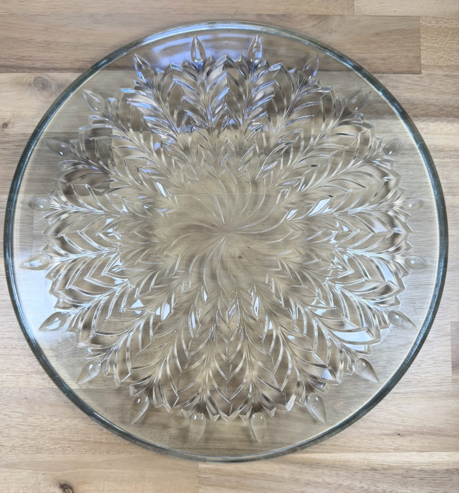Vintage Jeannette Glass Feather Pattern Platter 14″ Blue Azure Depression Glass