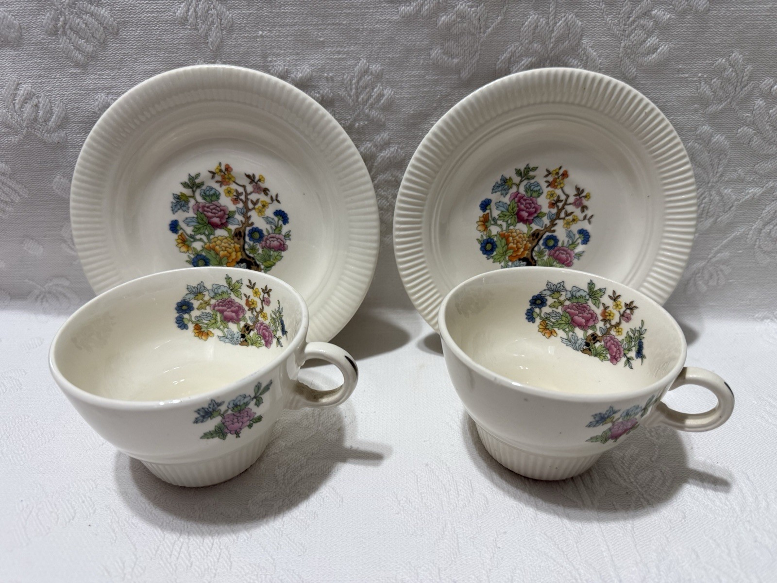 (2) Salem “INDIAN TREE” Victory Shape (Plain Ribbed Trim)-Cup & Saucer Sets