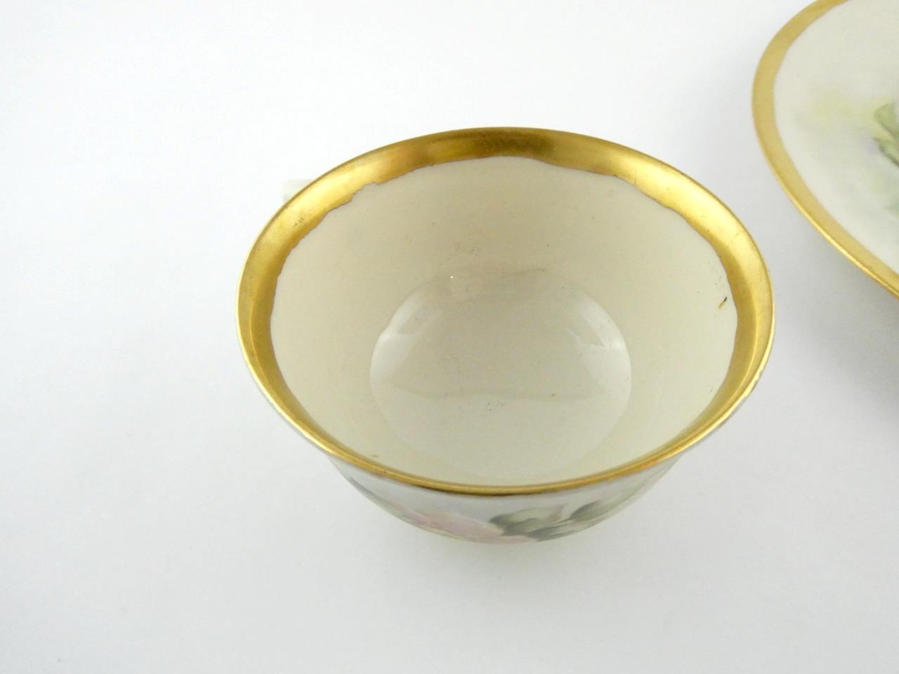 1970s Hand Painted Porcelain 4 Piece Place Setting Apple Blossoms Signed VGOOD
