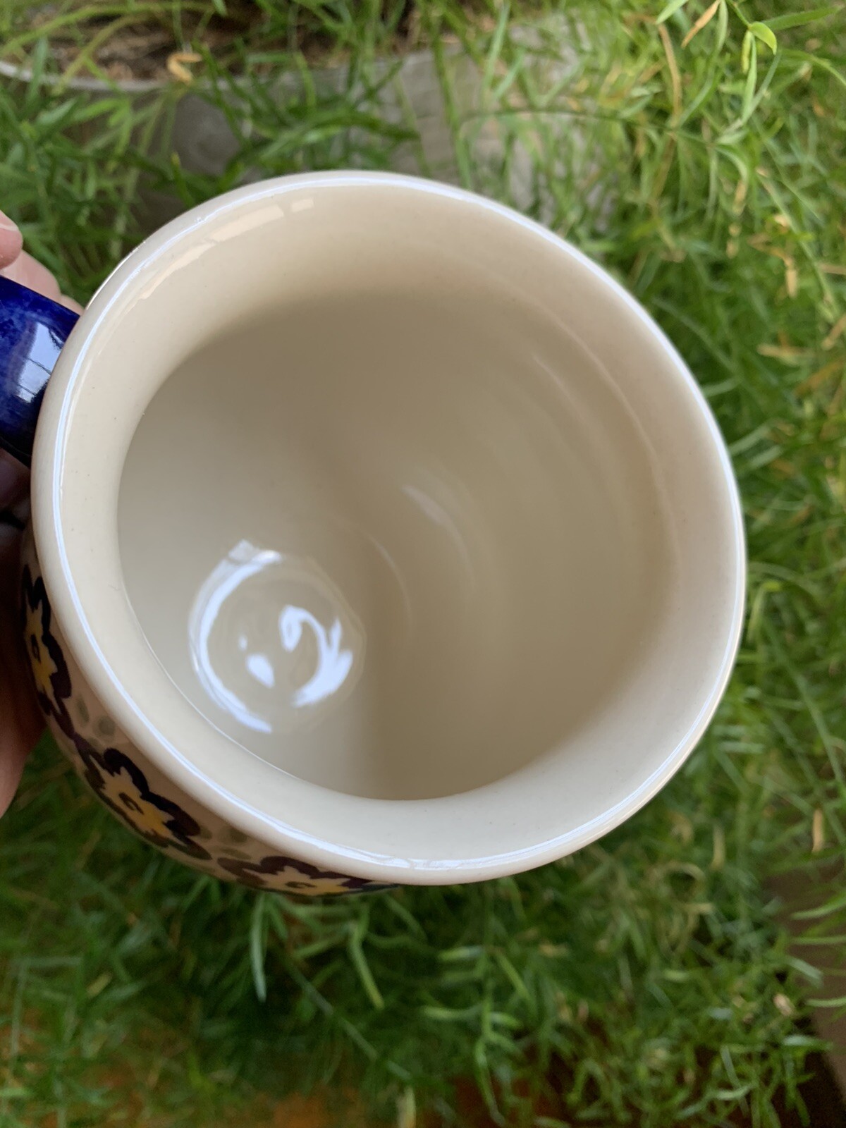 LARGE Boleslawiec Polish Pottery Bubble Mug Floral Artist Signed Blue 18 Oz NEW
