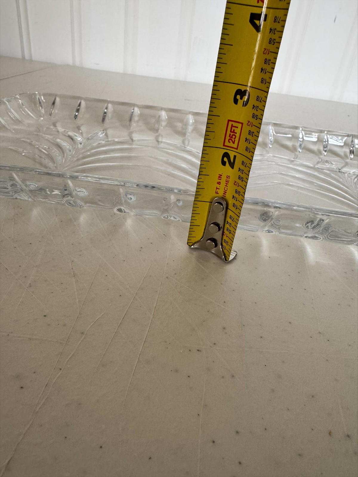 Heavy Cut Crystal Rectangular Serving Tray Leaf Pattern Clear Glass 13.5”