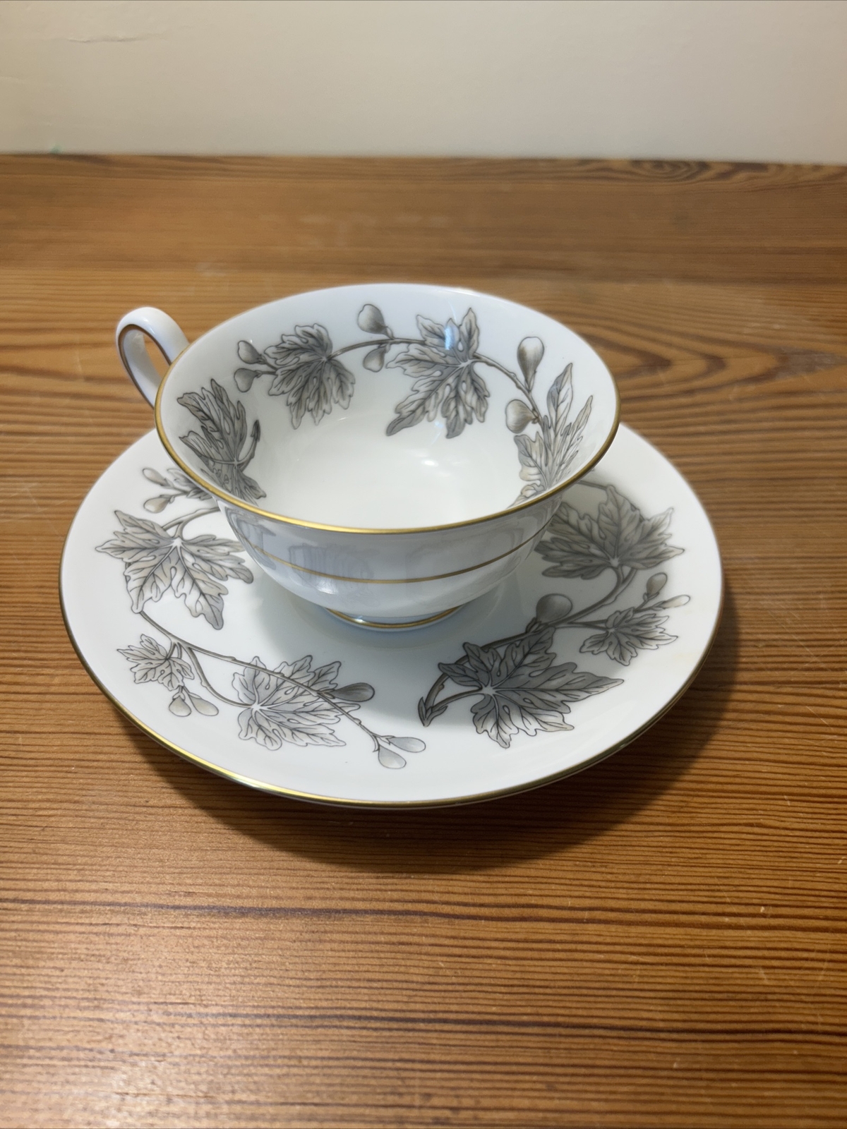 Wedgwood Ashford Grey Footed Cup & Saucer Set PEONY 2 1/8IN Discontinued Pattern