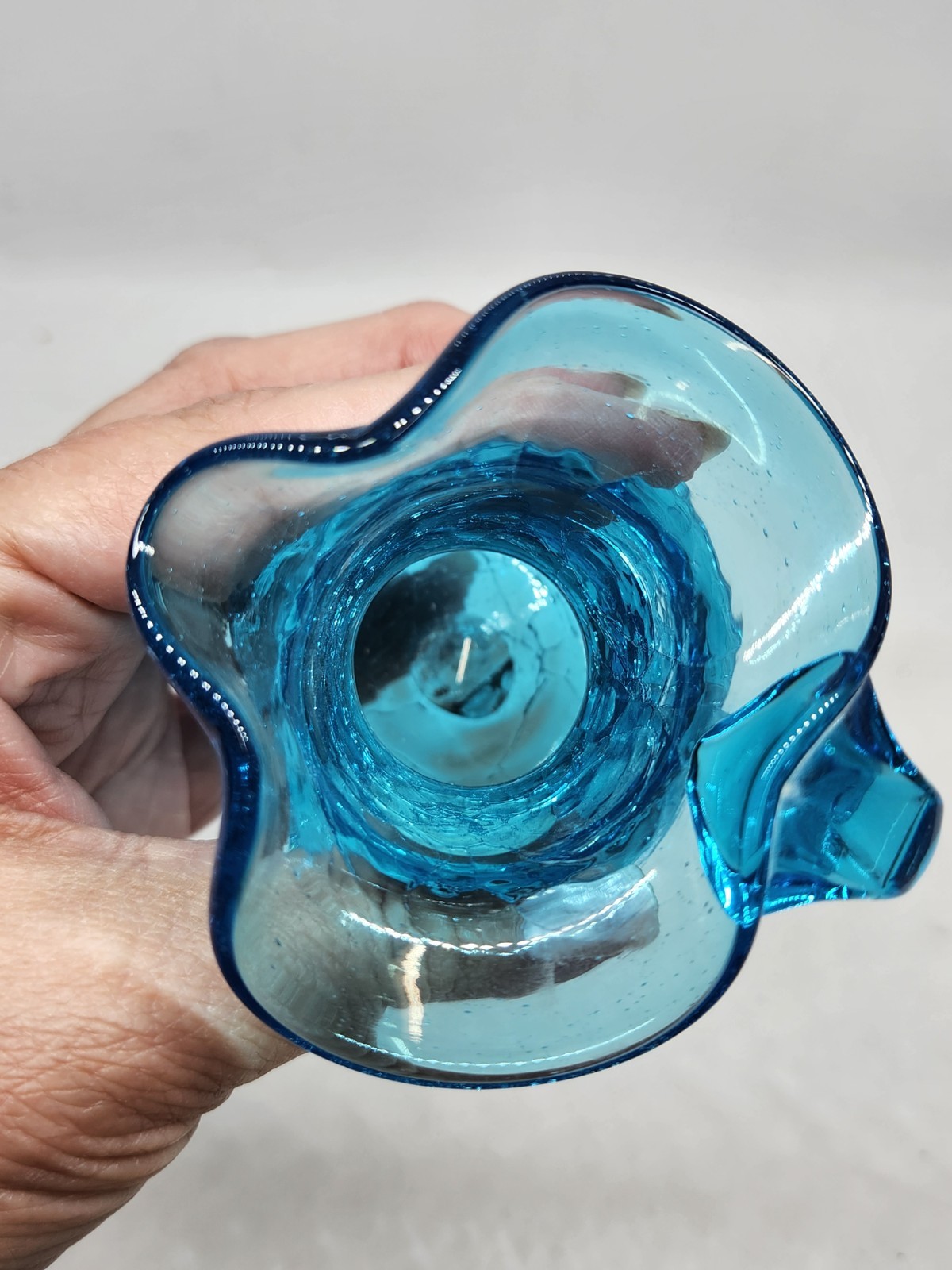 Vintage Kanawha Blue Crackle Glass Creamer Pitcher 3 Inches Glows!