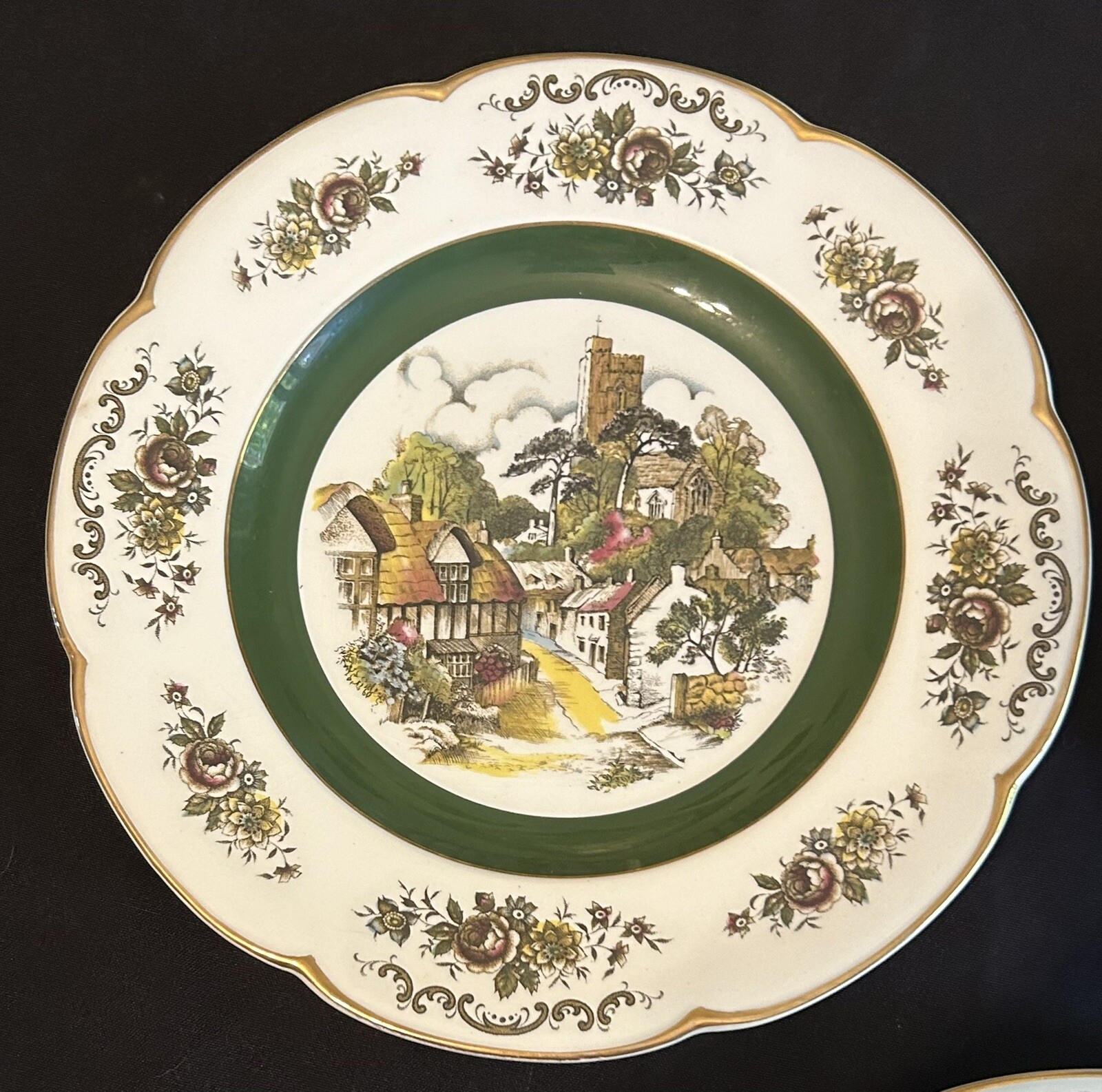 3 Vintage ASCORT SERVICE CHARGER WALL PLATES VILLAGE SCENE Wood & Sons England