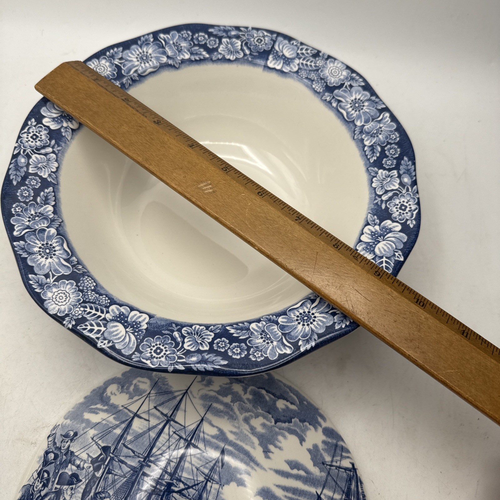 Liberty Blue “Boston Tea Party” Covered Serving Bowl – Historic Colonial Scene