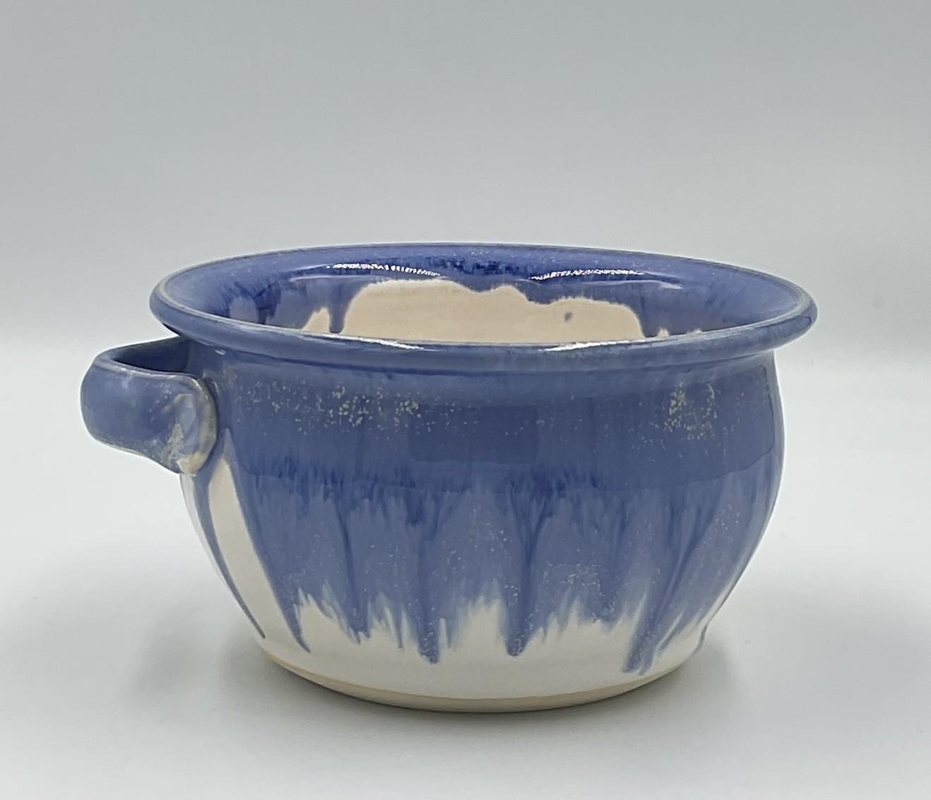 Blue Drip Studio Pottery Hand Thrown Bowl with Single Handle