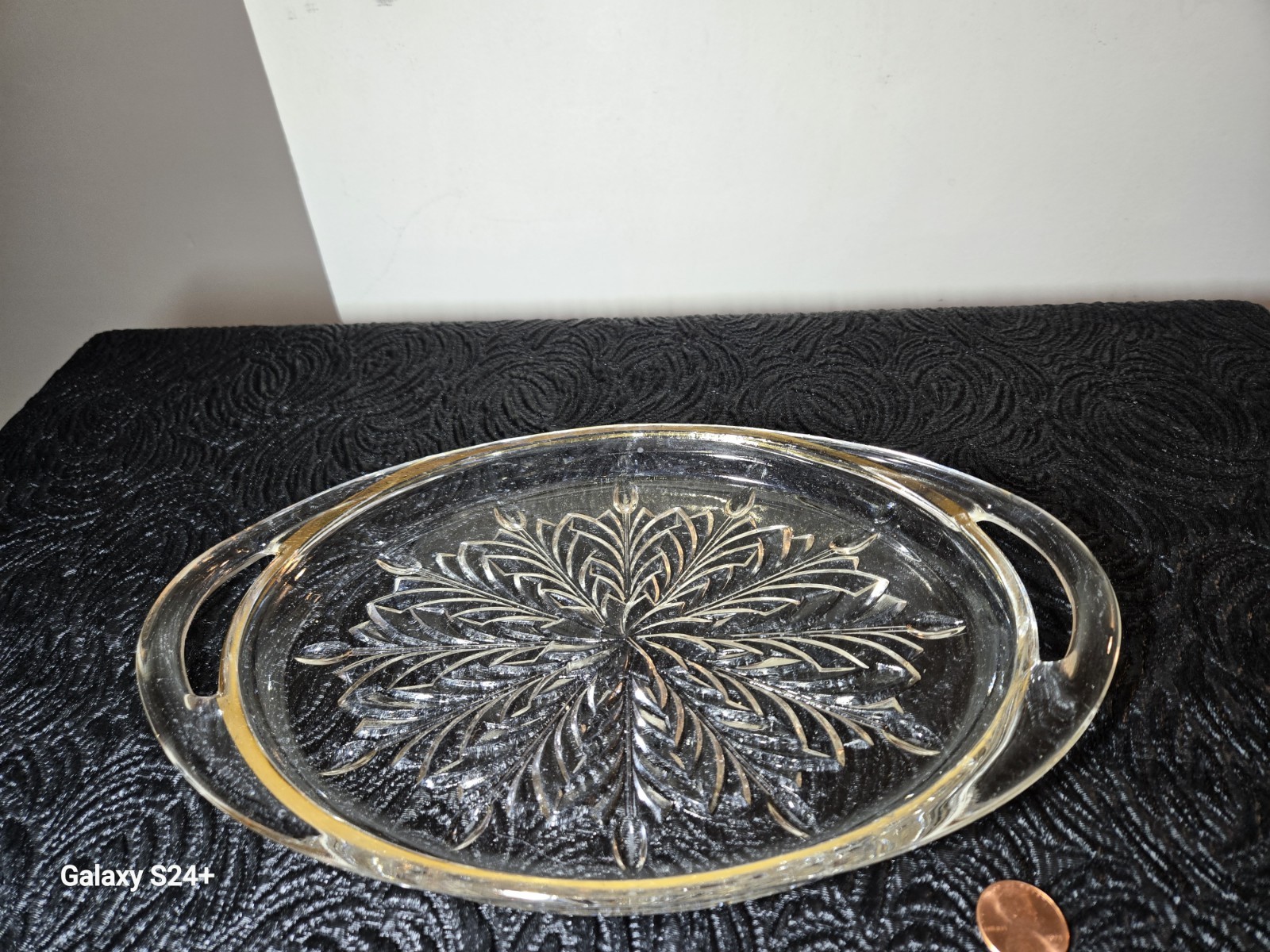 Jeanette Feather Gold Trim Handled Oval Relish Tray VTG 10-3/8 in × 6-3/8 in