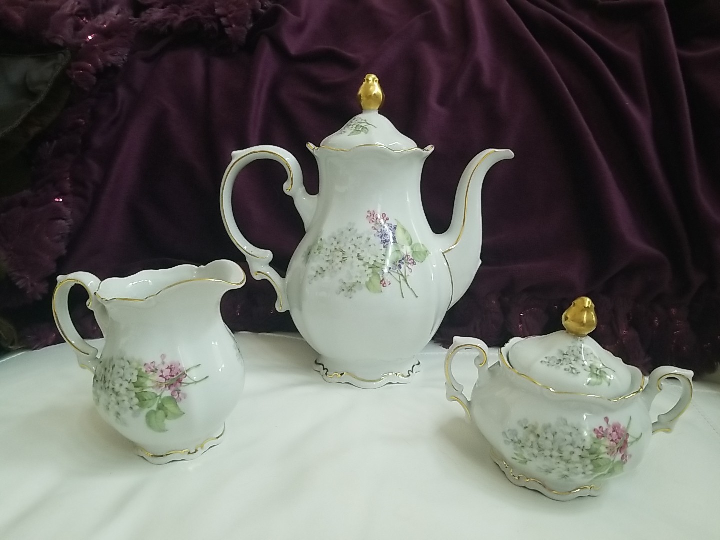 Mitterteich Bavaria Lilac Tea Set Teapot Sugar & Creamer Excellent Condition