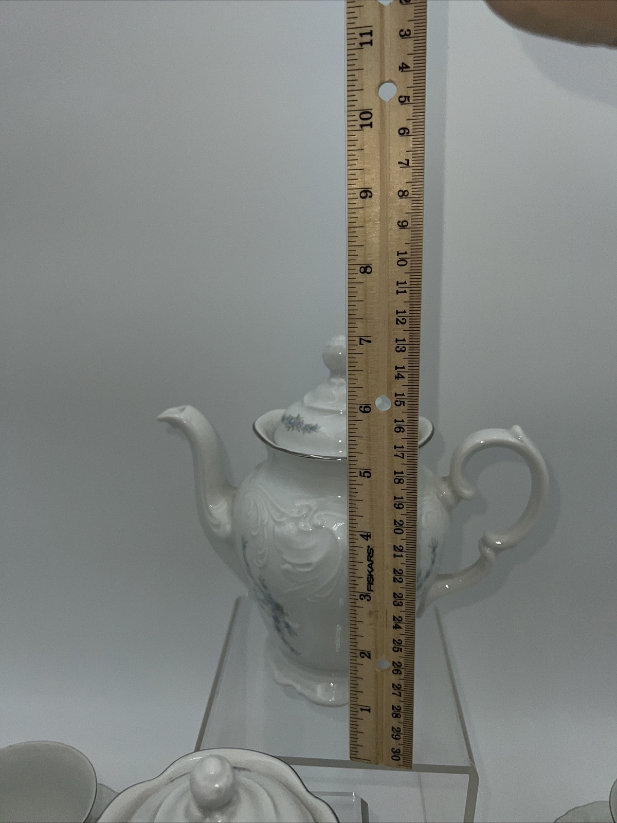 15 pc Vtg Wawel China Set made in Poland Purple Floral Cup Saucers Cream Sugar