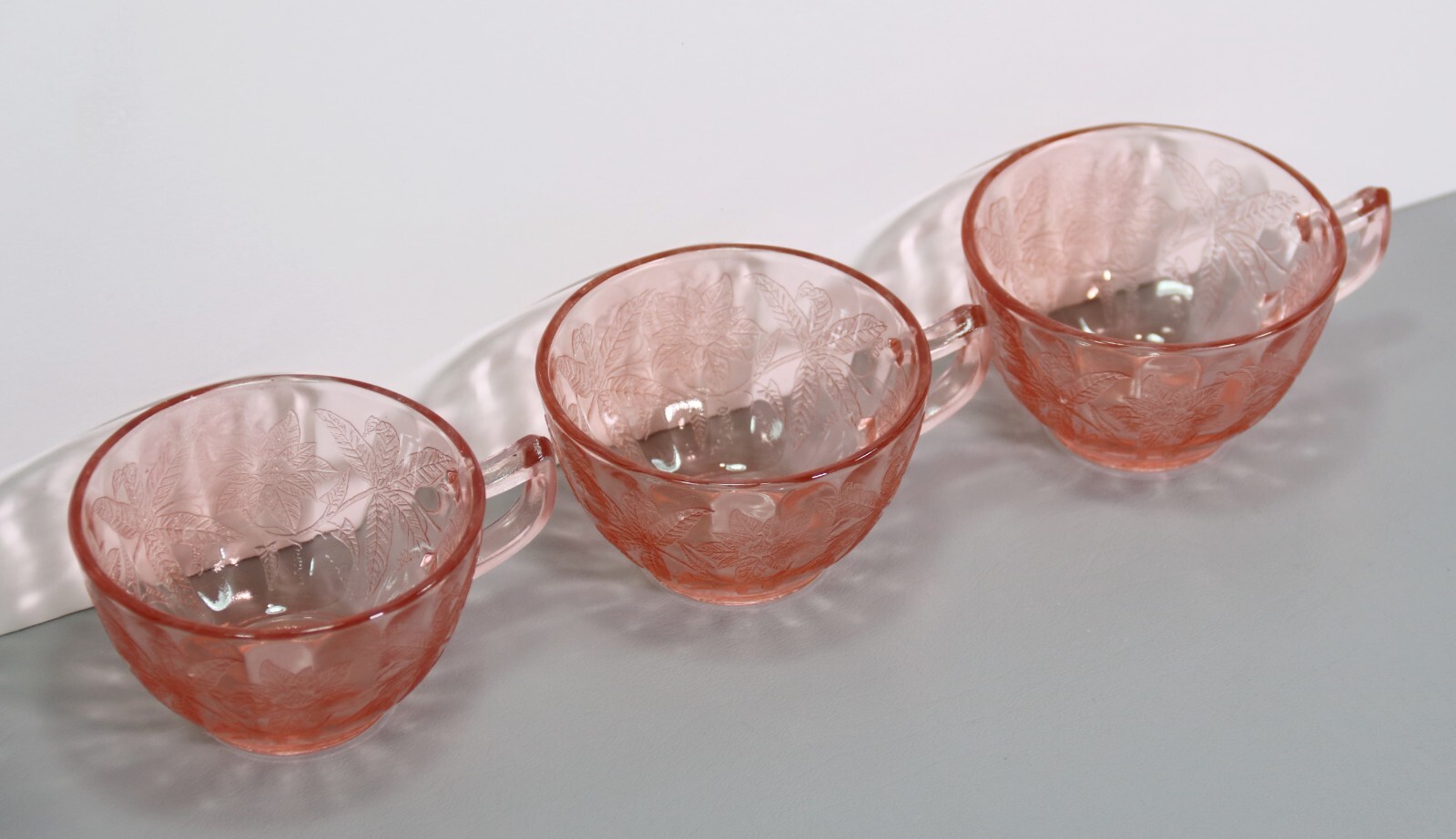 Three Pink Floral Cups 2 1/8″ – Jeannette Made in USA