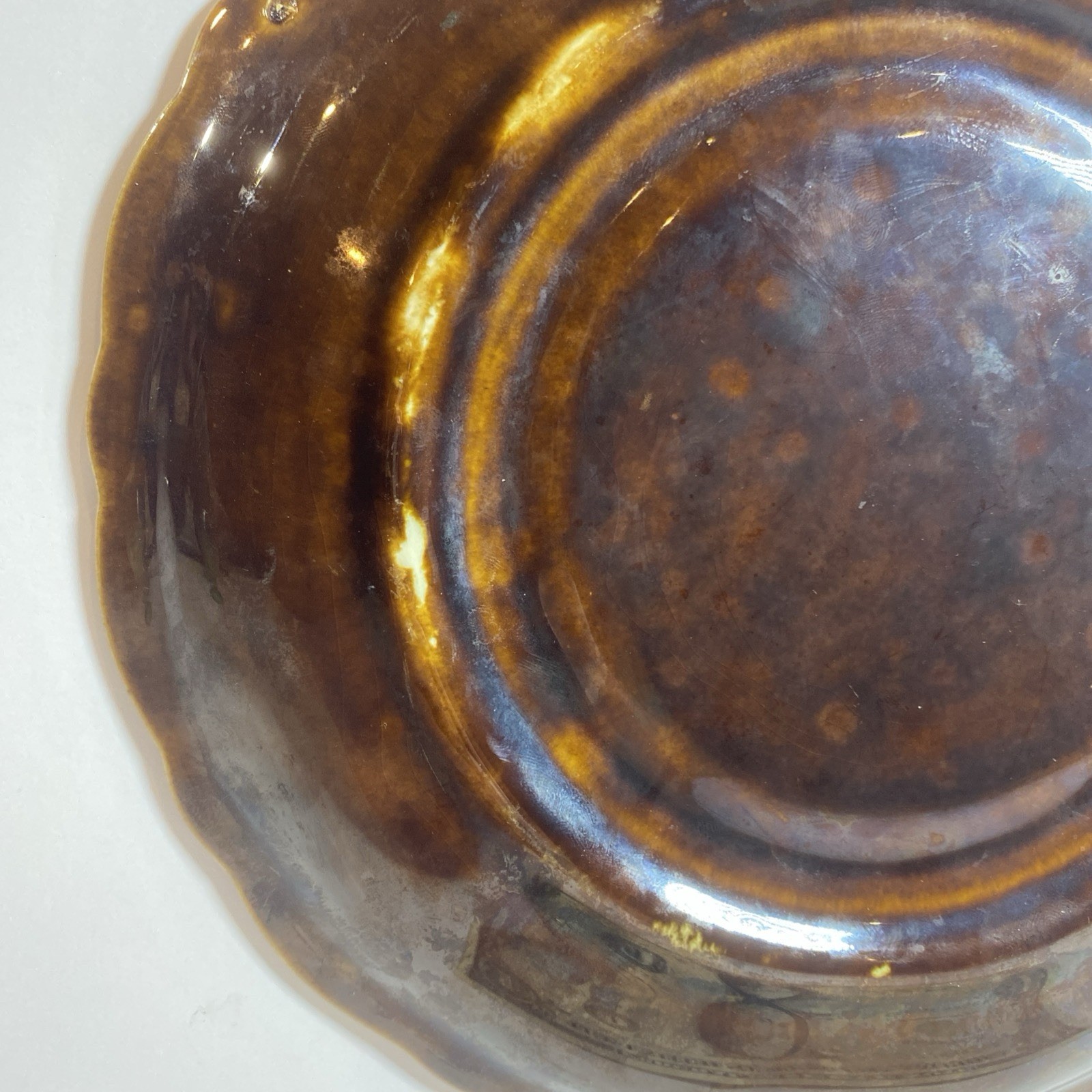 Vintage Canonsburg? Peacock Brown Drip Glaze Deviled Egg Platter 9” 12 Egg USA
