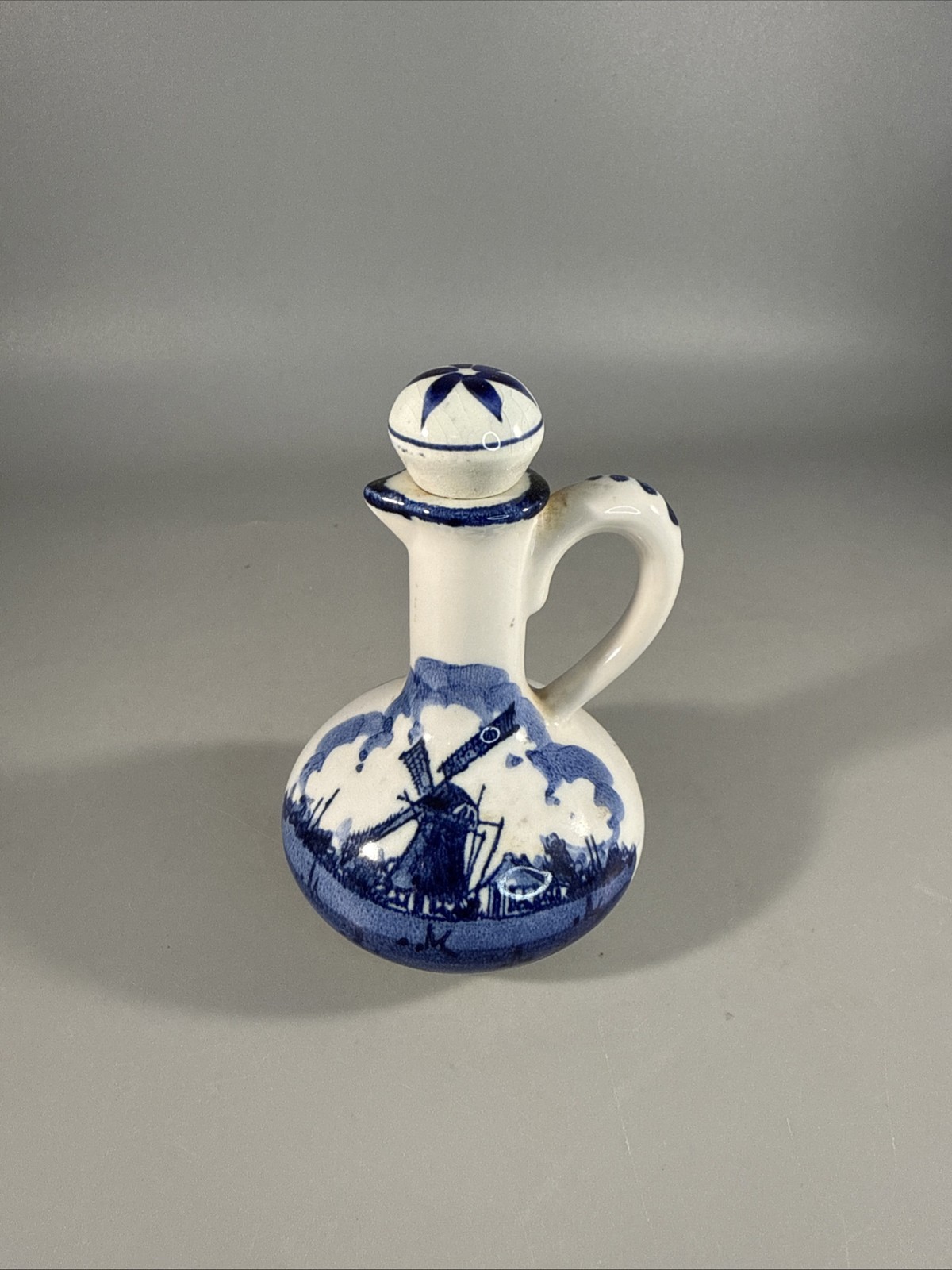 Vintage Delft Blue Cruit with Stopper Lid Holland Blue White 4” Signed 1988