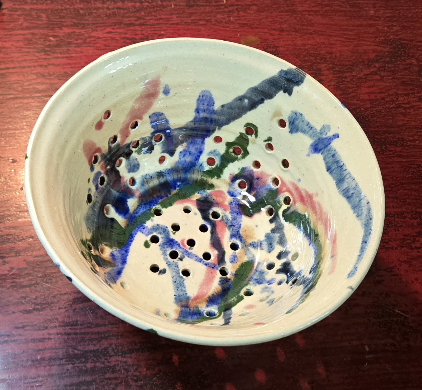 Vintage John Garrou Hand-thrown Ceramic Colander Old Fort North Carolina