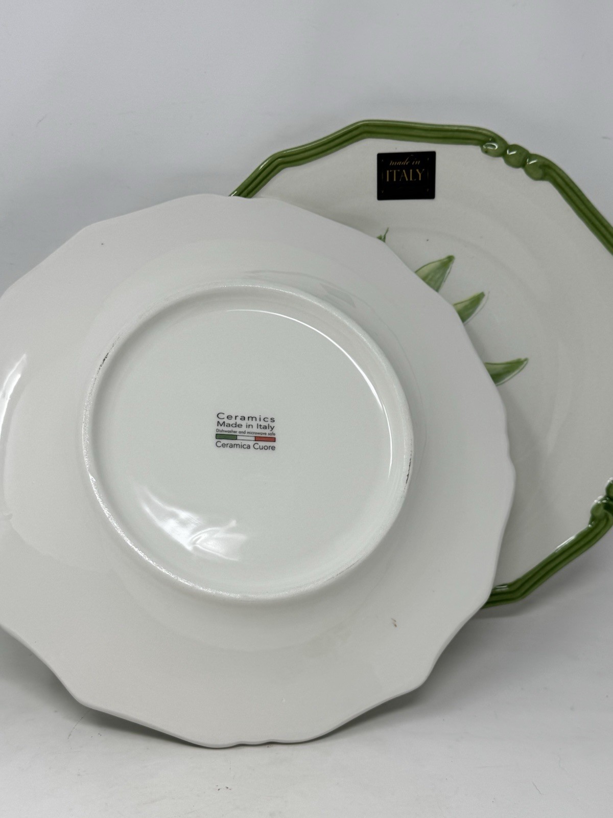 Italian Olive Dinner Plates Set of 2 | Green Rim | Made in Italy ceramica cuore