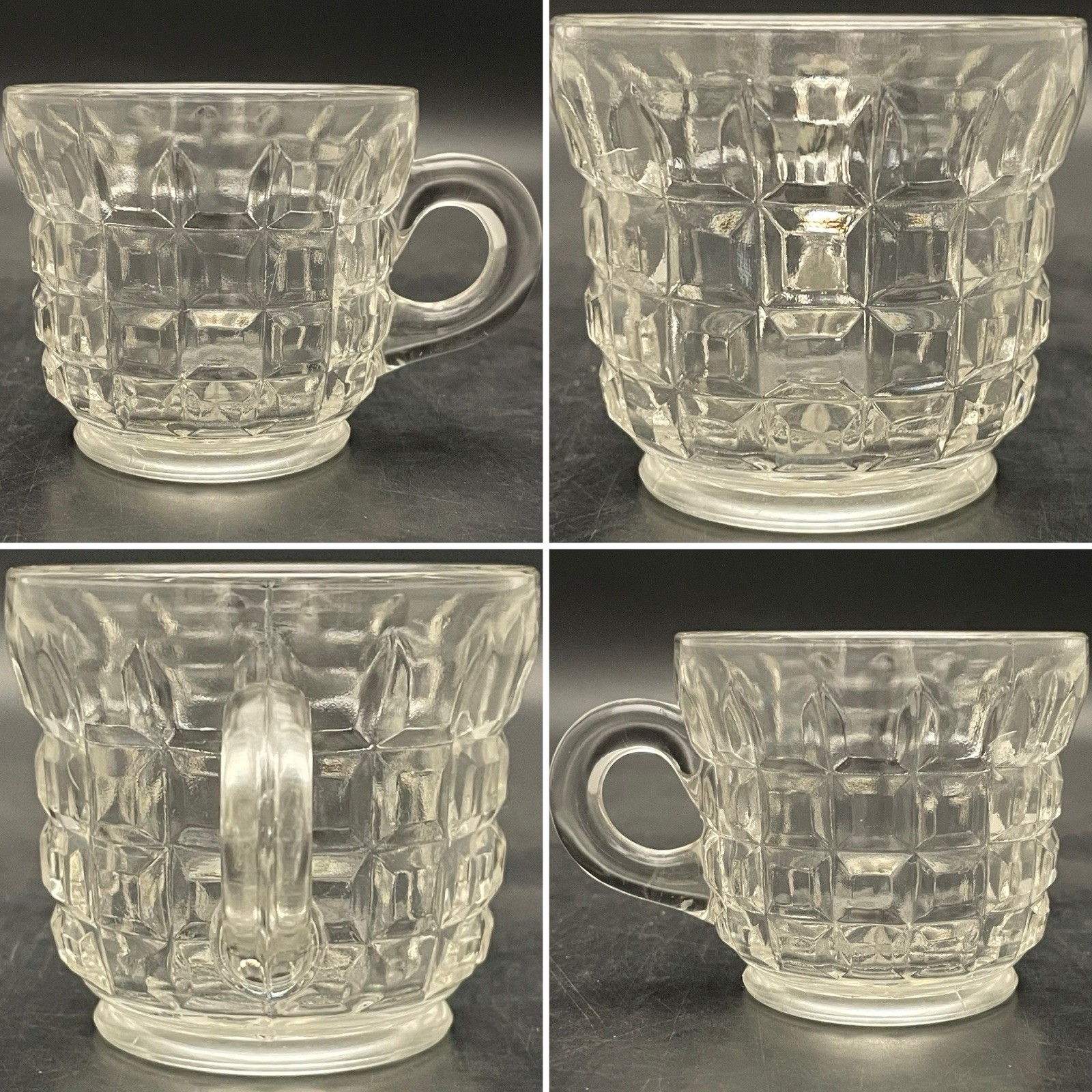 Tiffin Square Diamonds Beveled Block Waffle 25pc Glass Punch Bowl Set c1950s USA