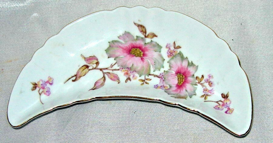 Vintage Mitterteich Bavaria Crescent Bone Dish #098 Floral Pattern