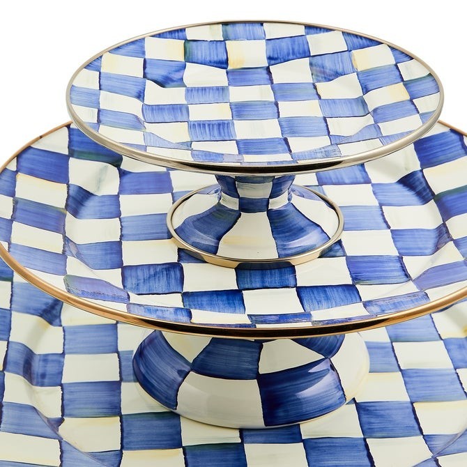 MacKenzie-Childs Royal Check Large Pedestal Platter, US Stock, No Import Fee