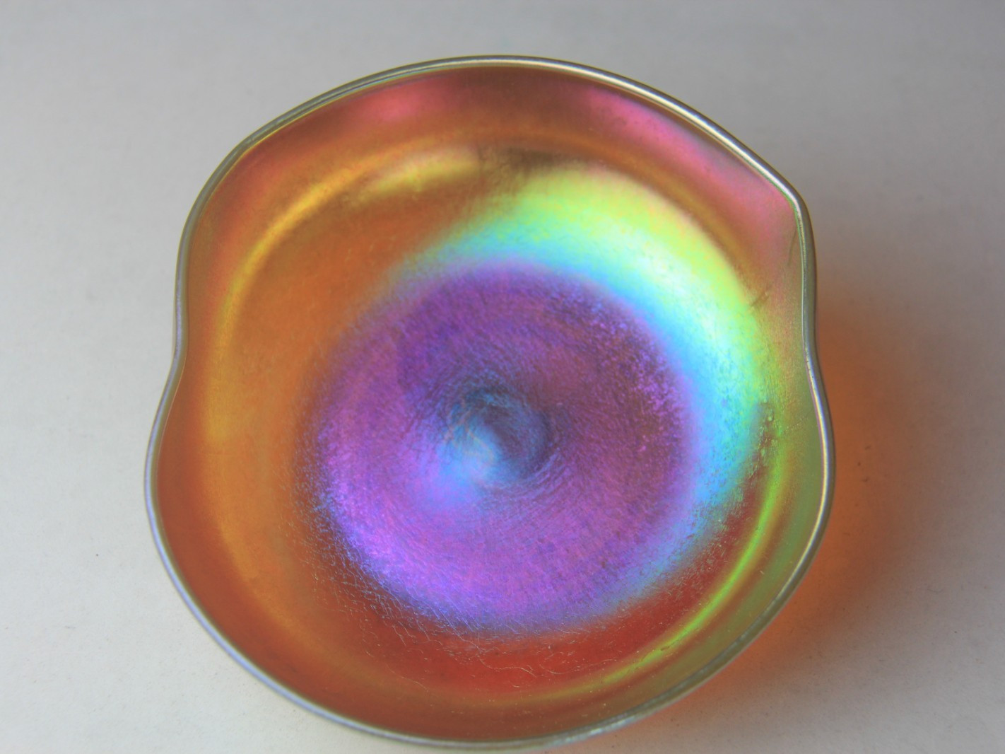 Antique Kew-Blas Gold Iridescent Bowl with Pinched Sides Signed!