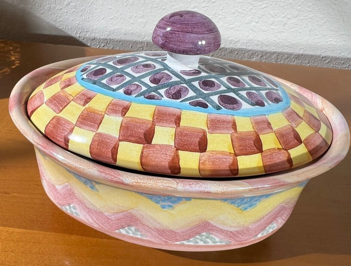 Vintage Mackenzie Childs KEUKENHOFF Chowder Bowl with Lid, 1994