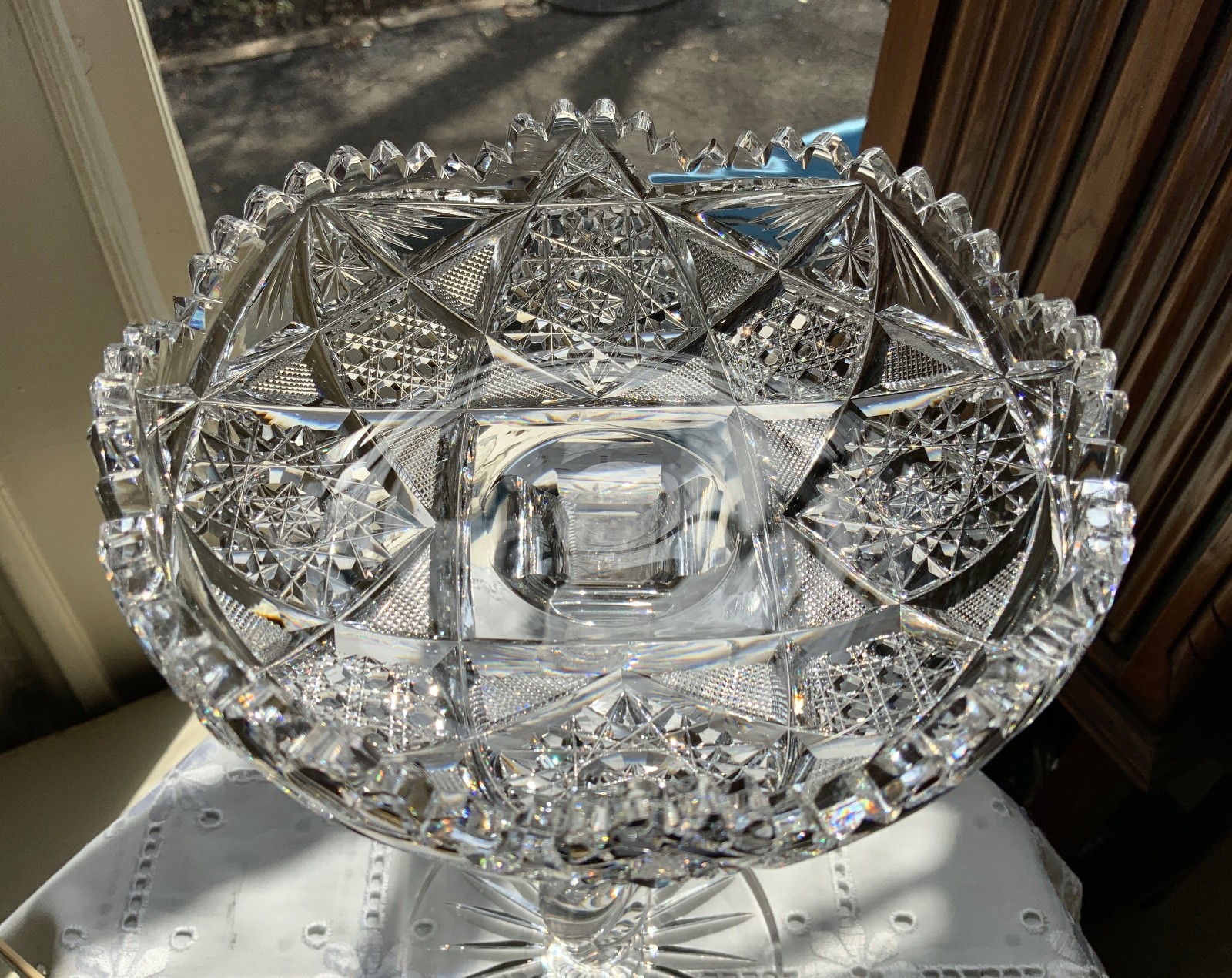 AMERICAN BRILLIANT CUT GLASS 10″ TWIST STEM COMPOTE / ATTRIB: LIBBEY C.1900-1910