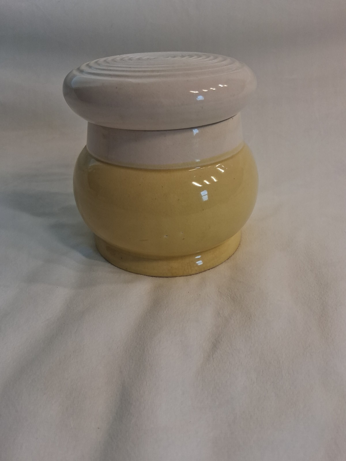 Chef Hat Kitchen Jar Canister Yellow & White 5in tall 5in wide 1950s