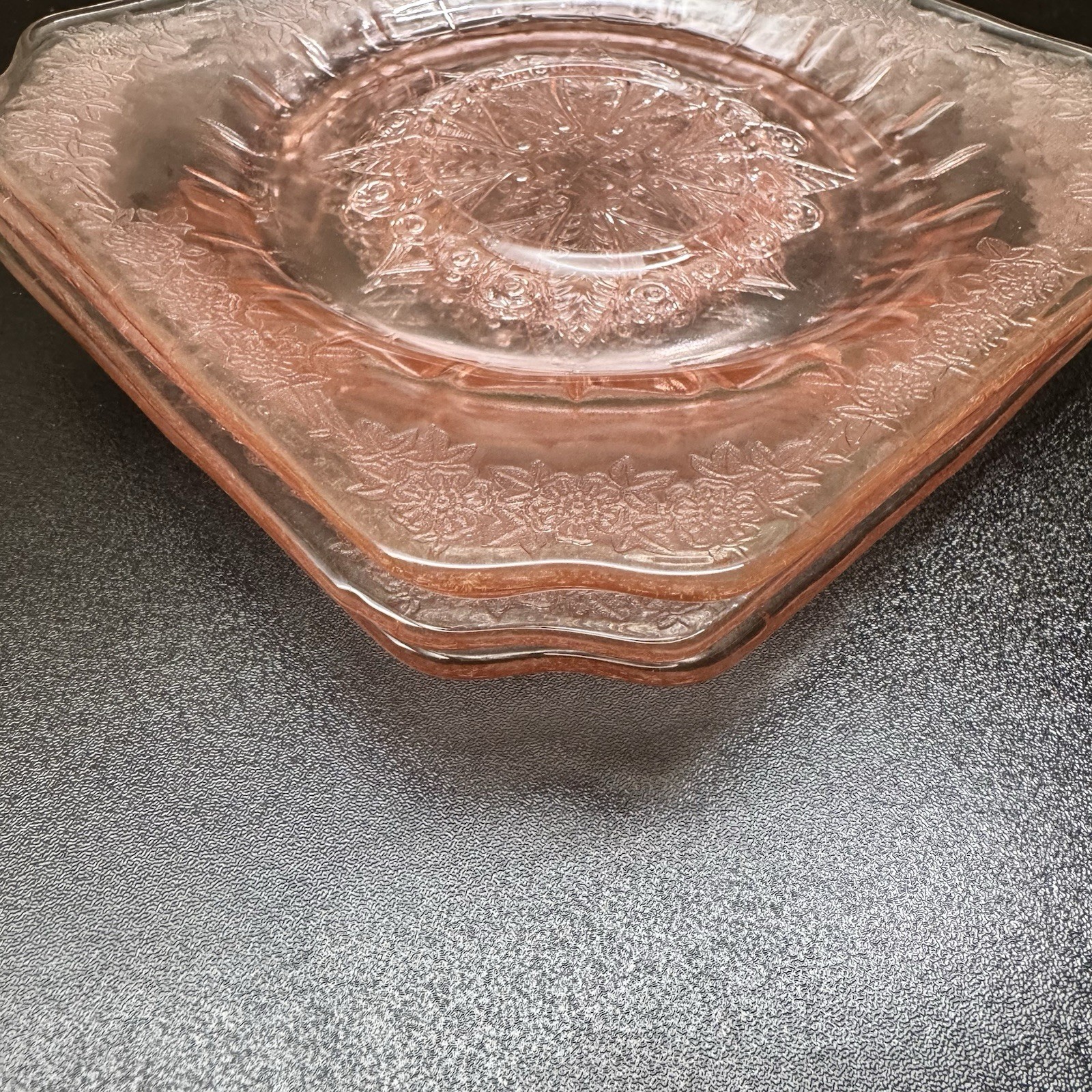 Jeannette Adam Pink Depression Glass Square 6” Plates Lot Of 4 1930s