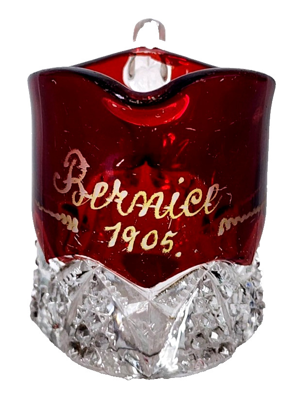 Antique Ruby Flash Souvenir Creamer Bekenice 1905 Bohemian Glass