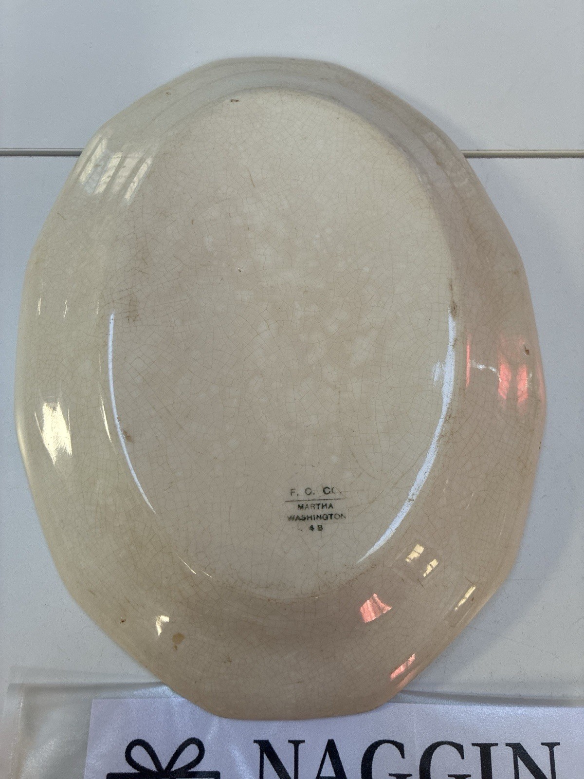 F.C. Co. Martha Washington Platter 12” Sebring Ohio Crazed Patina Blue White