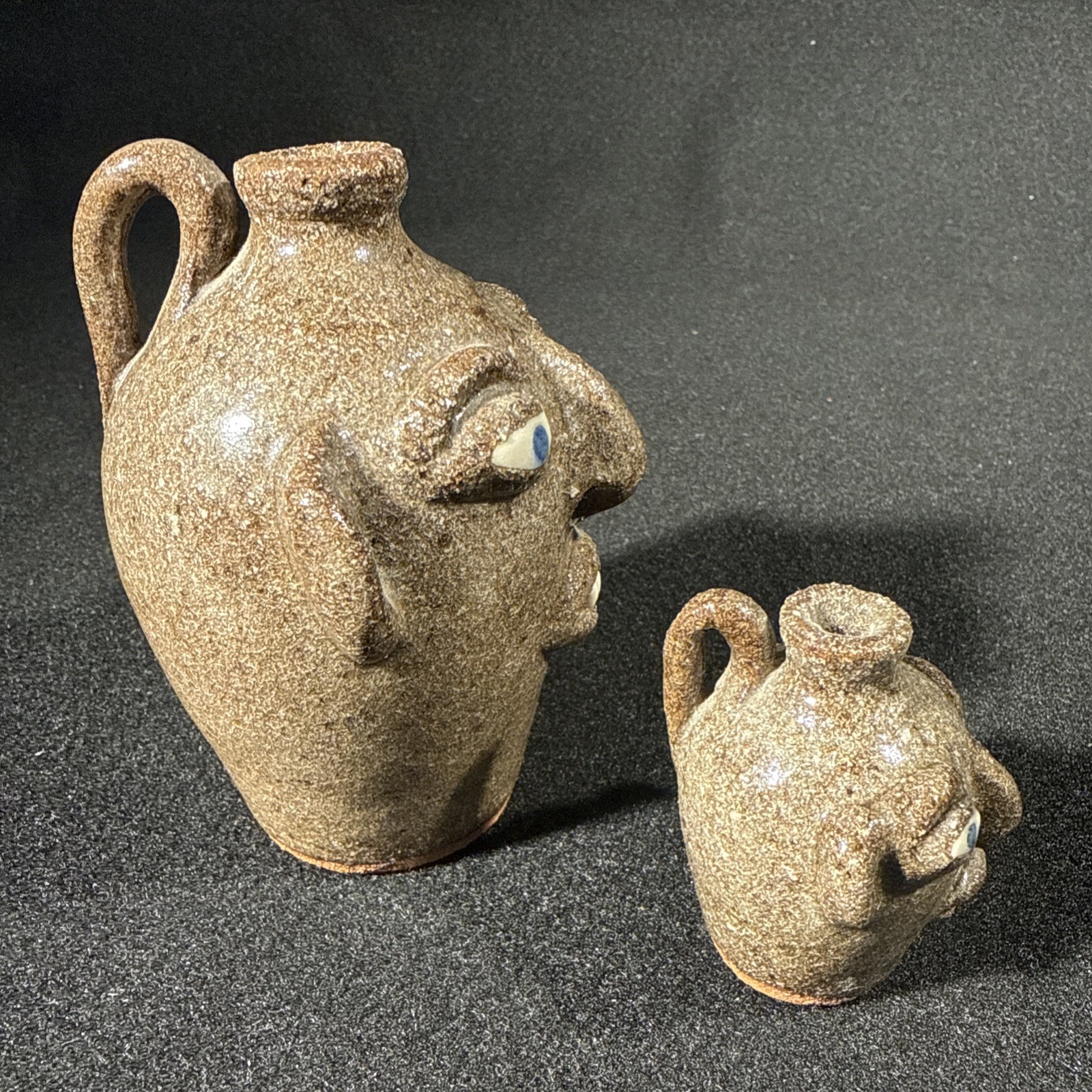 VTG 2 Joe Reinhardt Folk Art Pottery Mini Face Jugs Catawba Valley Vale NC 1995