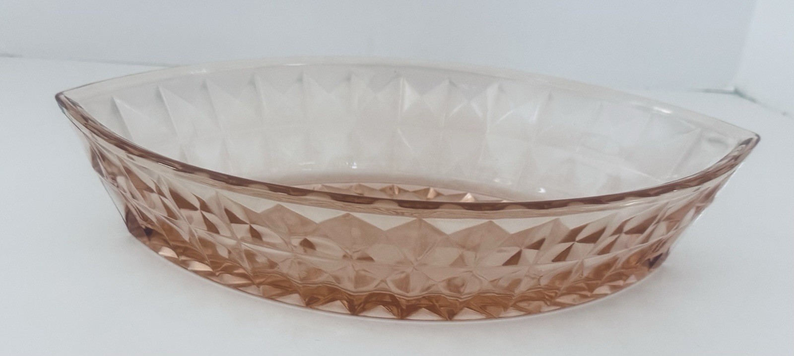 Jeannette Glass Windsor Pink Depression Large Oblong Boat Shaped Bowl 11 3/4″