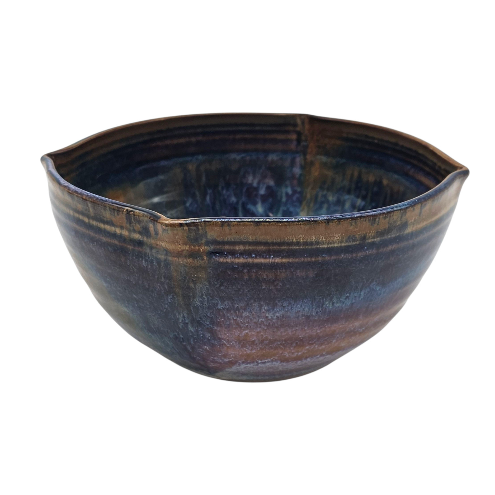 VTG Studio Pottery Signed Reactive Drip Glaze Blue Purple Gold Stoneware 7