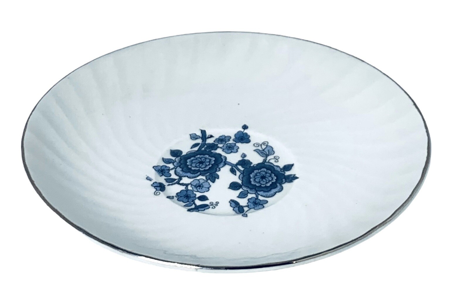 Wedgwood ROYAL BLUE Enoch Tunstall Floral White Ironstone 5 5/8″ Saucer MINT