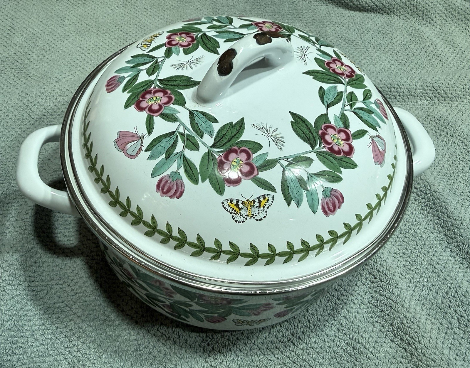 Portmerion Spain Botanic Garden Rhododendron Enamel Casserole Pot w Lid SEE PICS