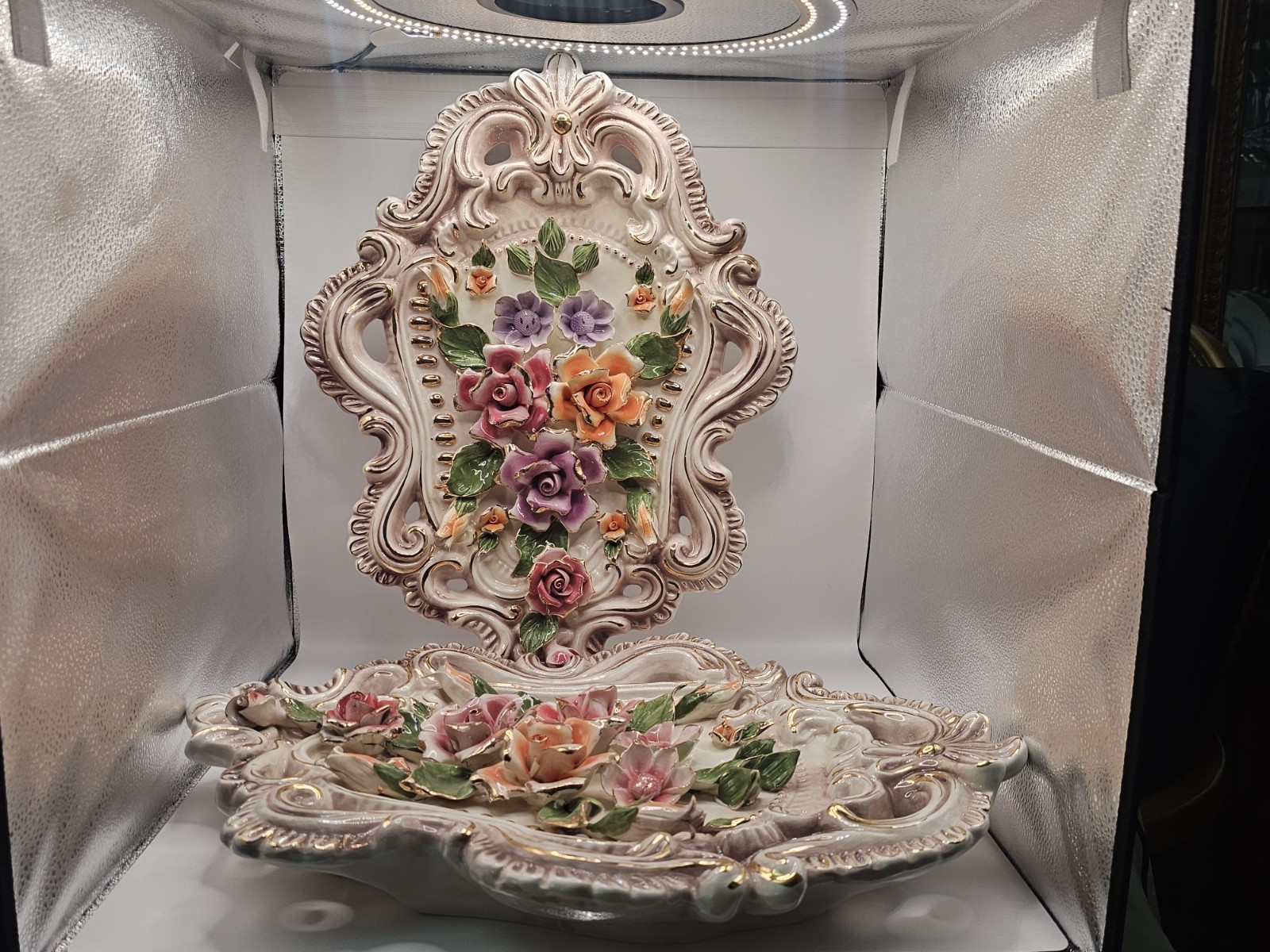 Pair of Beautiful Vintage Capodimonte Wall Art