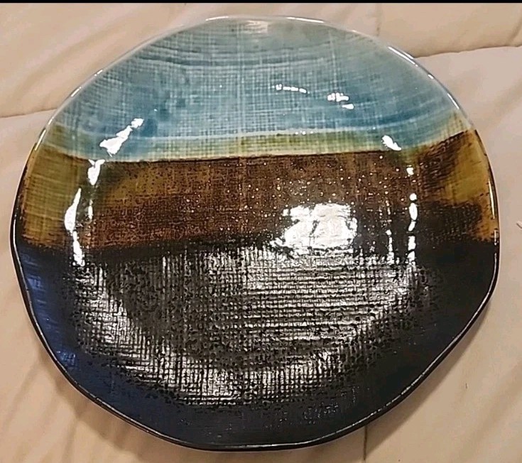 Pier 1 CASSIDY Textured Stoneware Dinner Plate, 10 3/4″ Rustic Aqua Brown FP