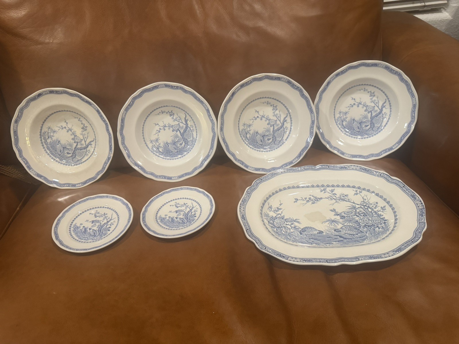7 LOT Furnivals Blue Quail (4)Soup Bowls (2)Bread Plates (1) Platter oval