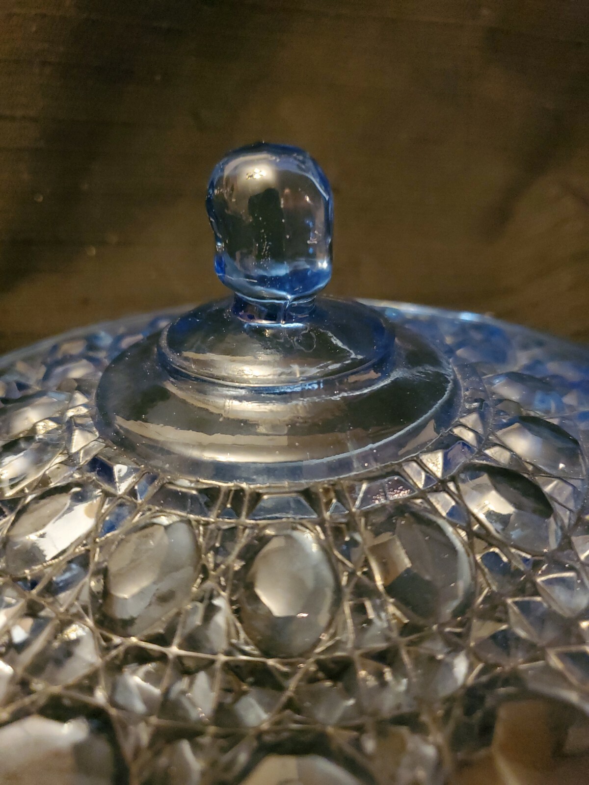 Vintage Blue Indiana Glass Windsor Royal Brighton Pattern Covered Candy Dish