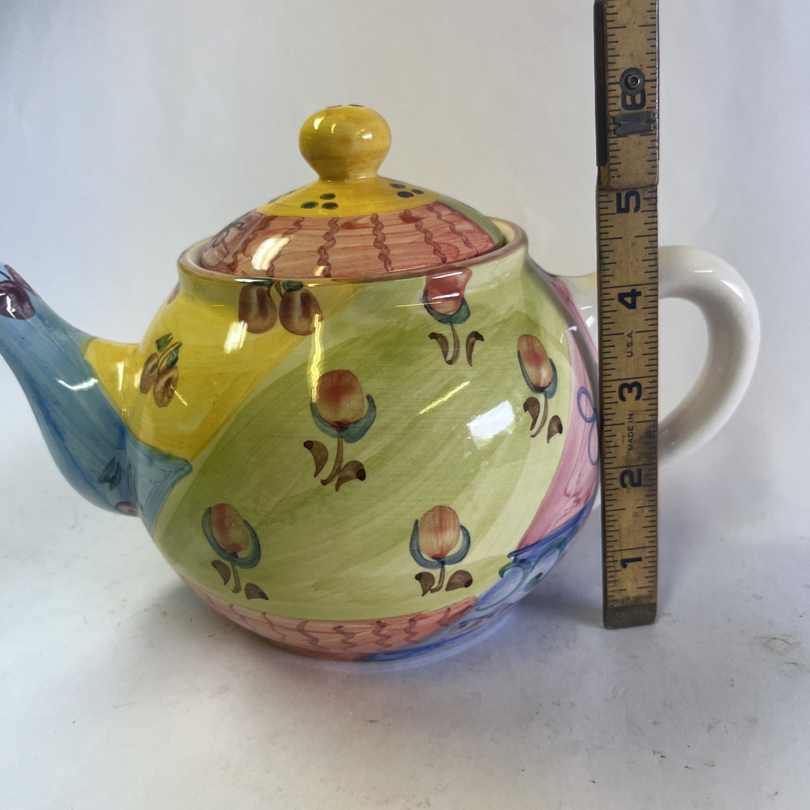 Favanol Portugal Ceramic Bees And Berries Teapot Handpainted Approx 9.5″ by 6″